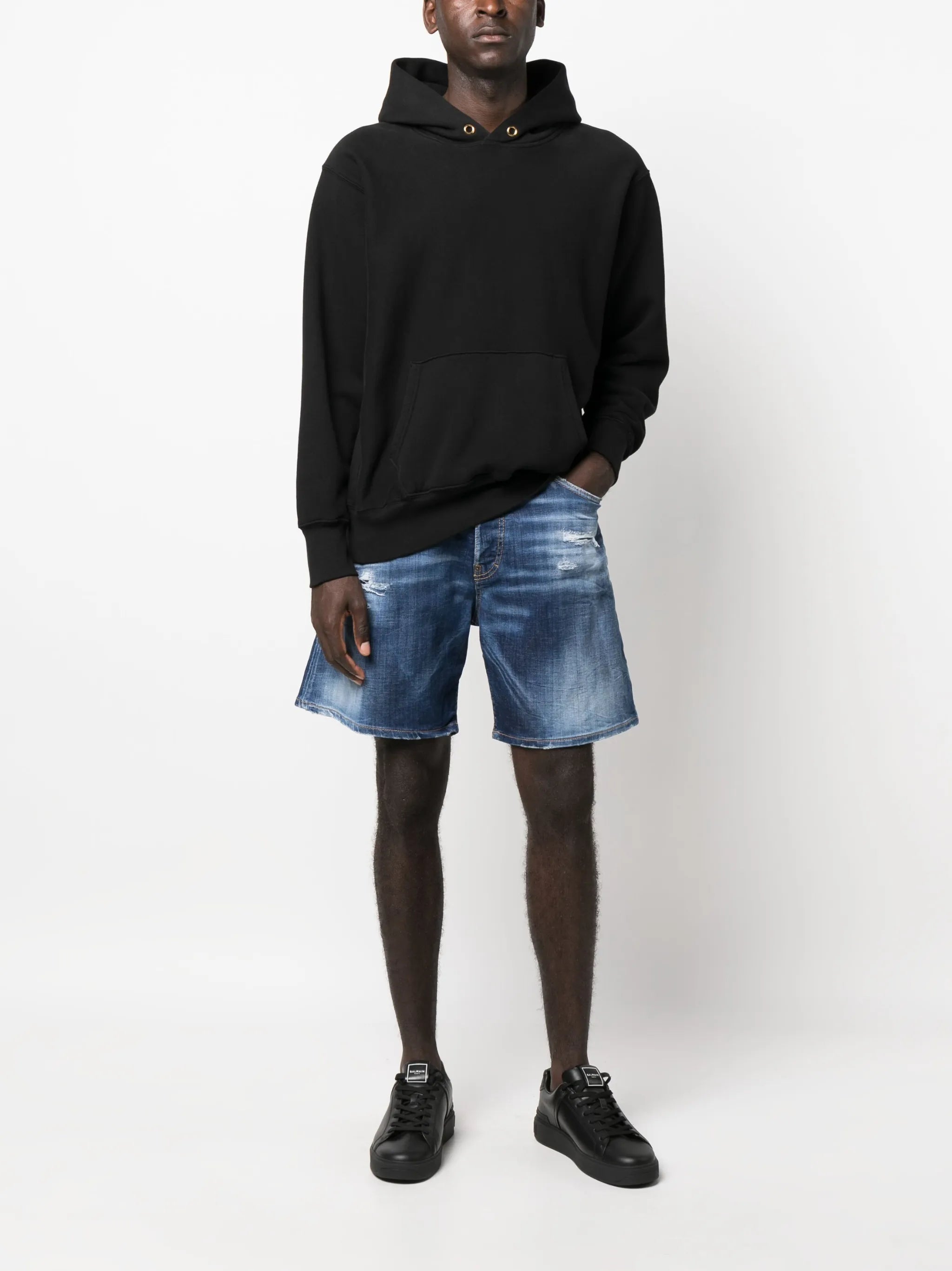 wide-leg denim shorts