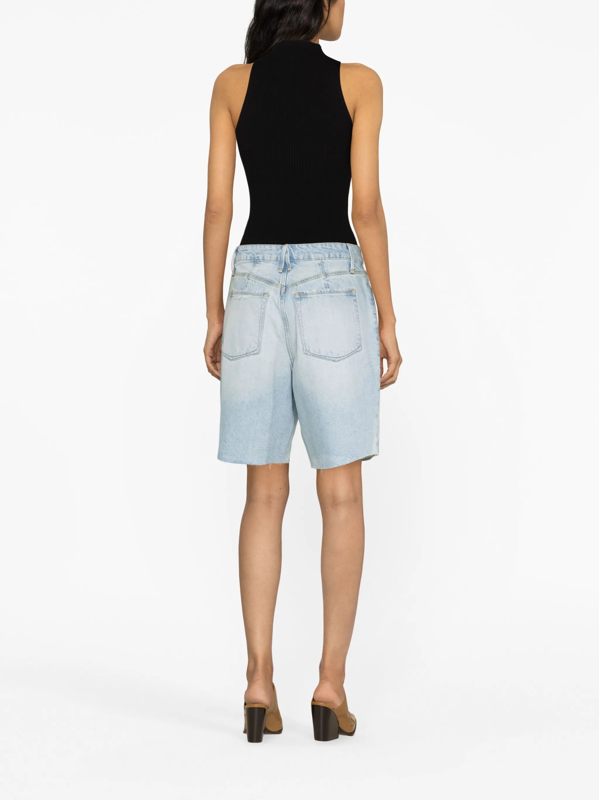 knee-length denim shorts