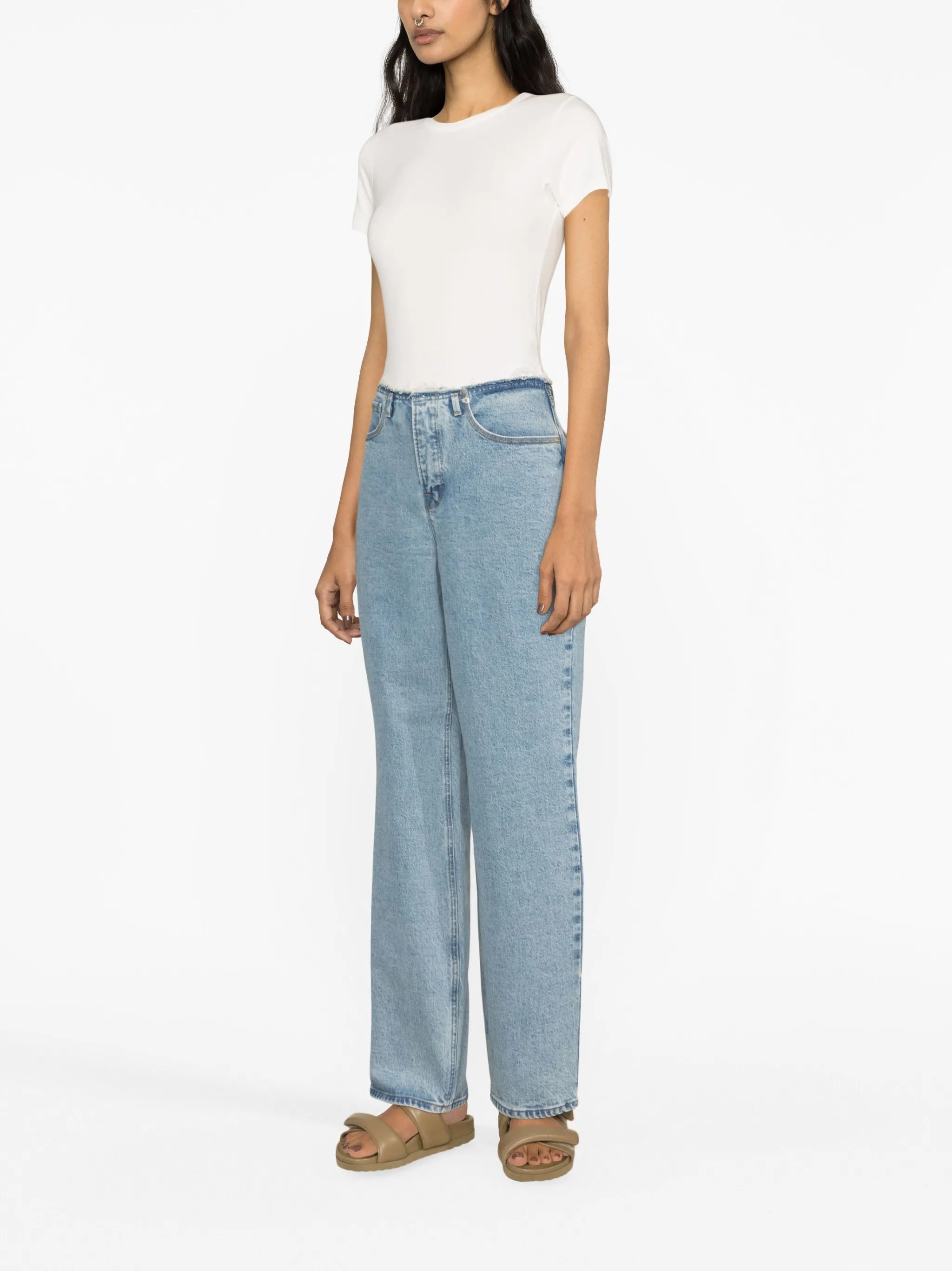 light-wash wide-leg jeans