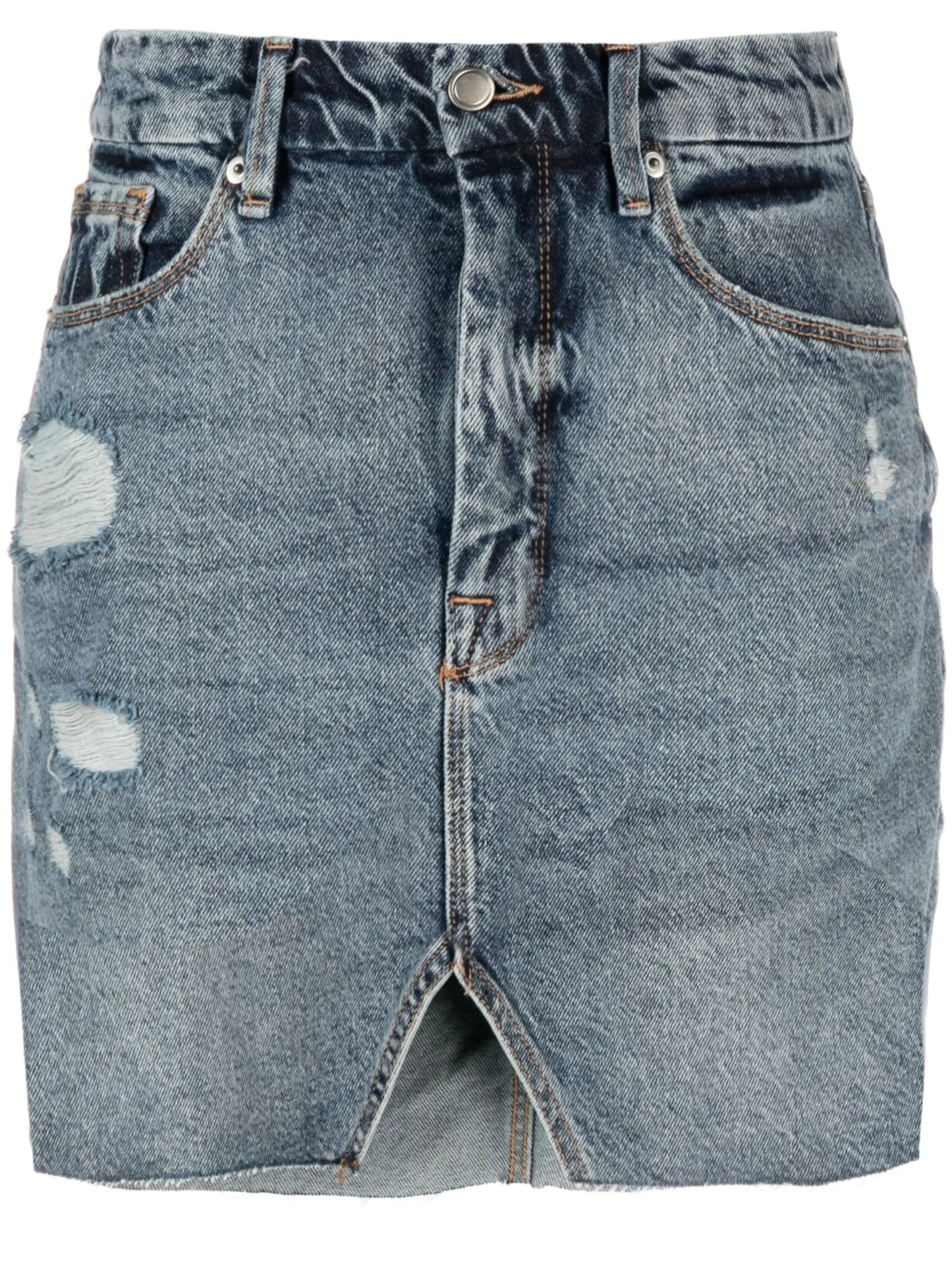 distressed denim miniskirt