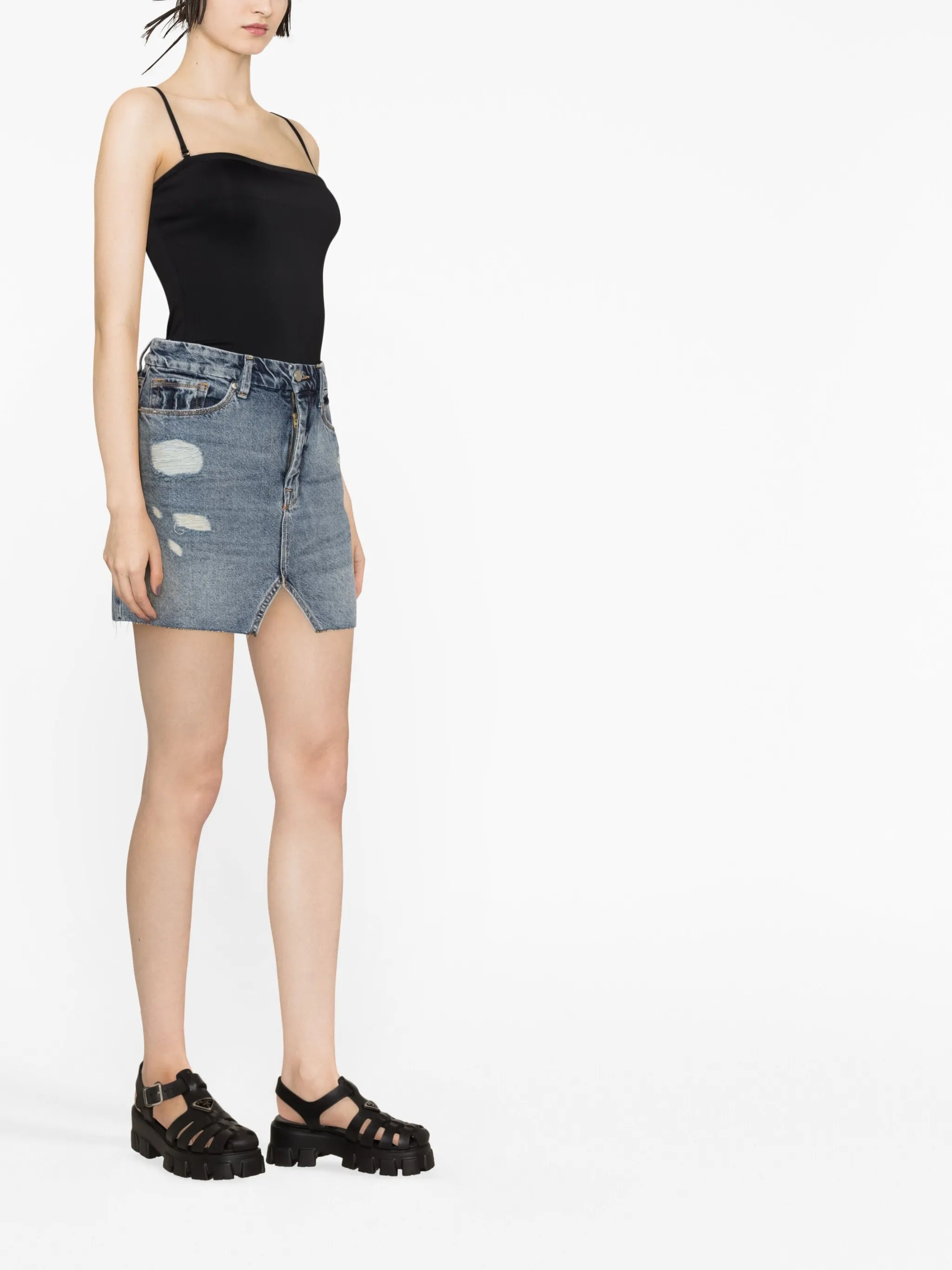 distressed denim miniskirt