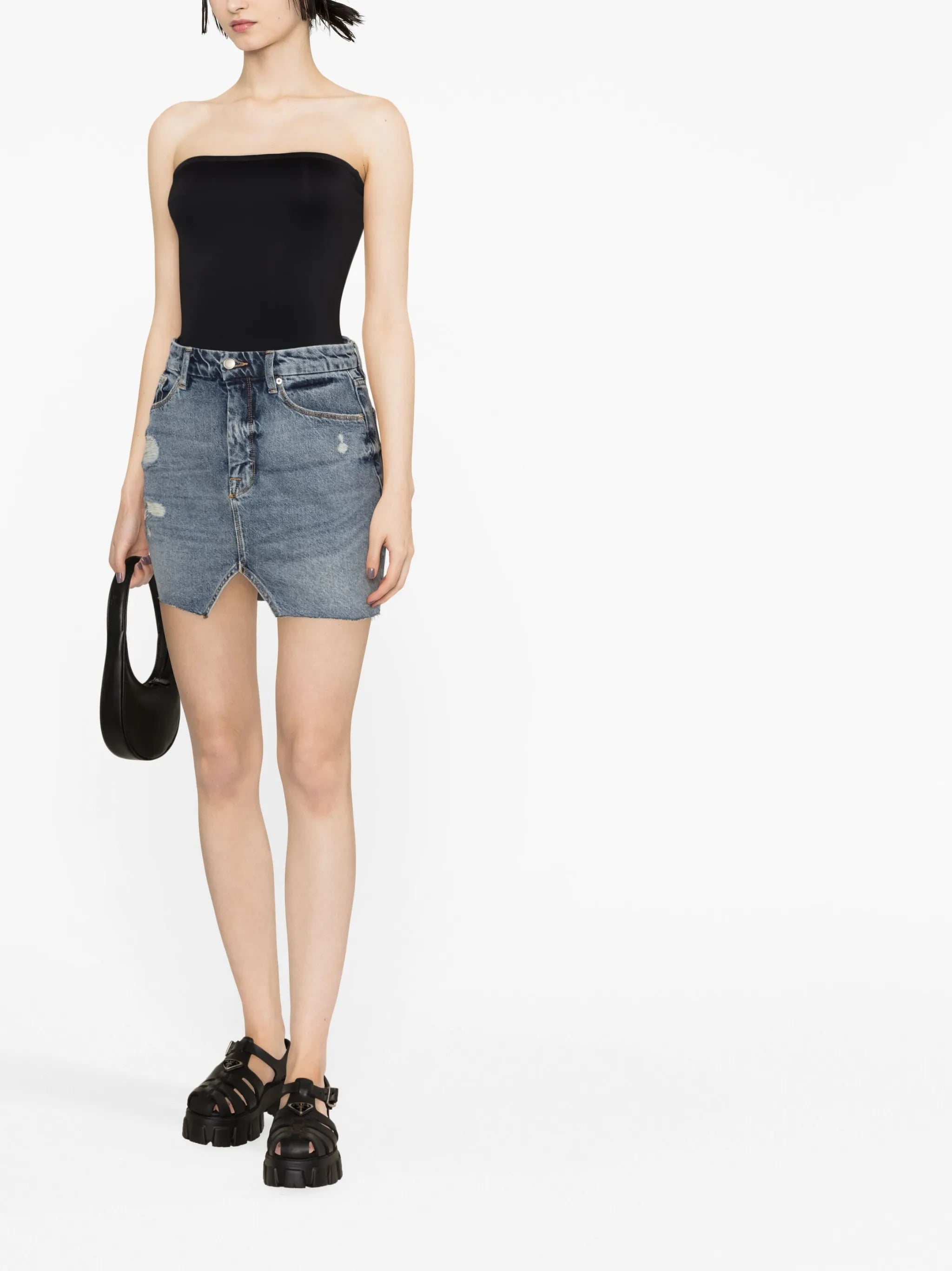 distressed denim miniskirt