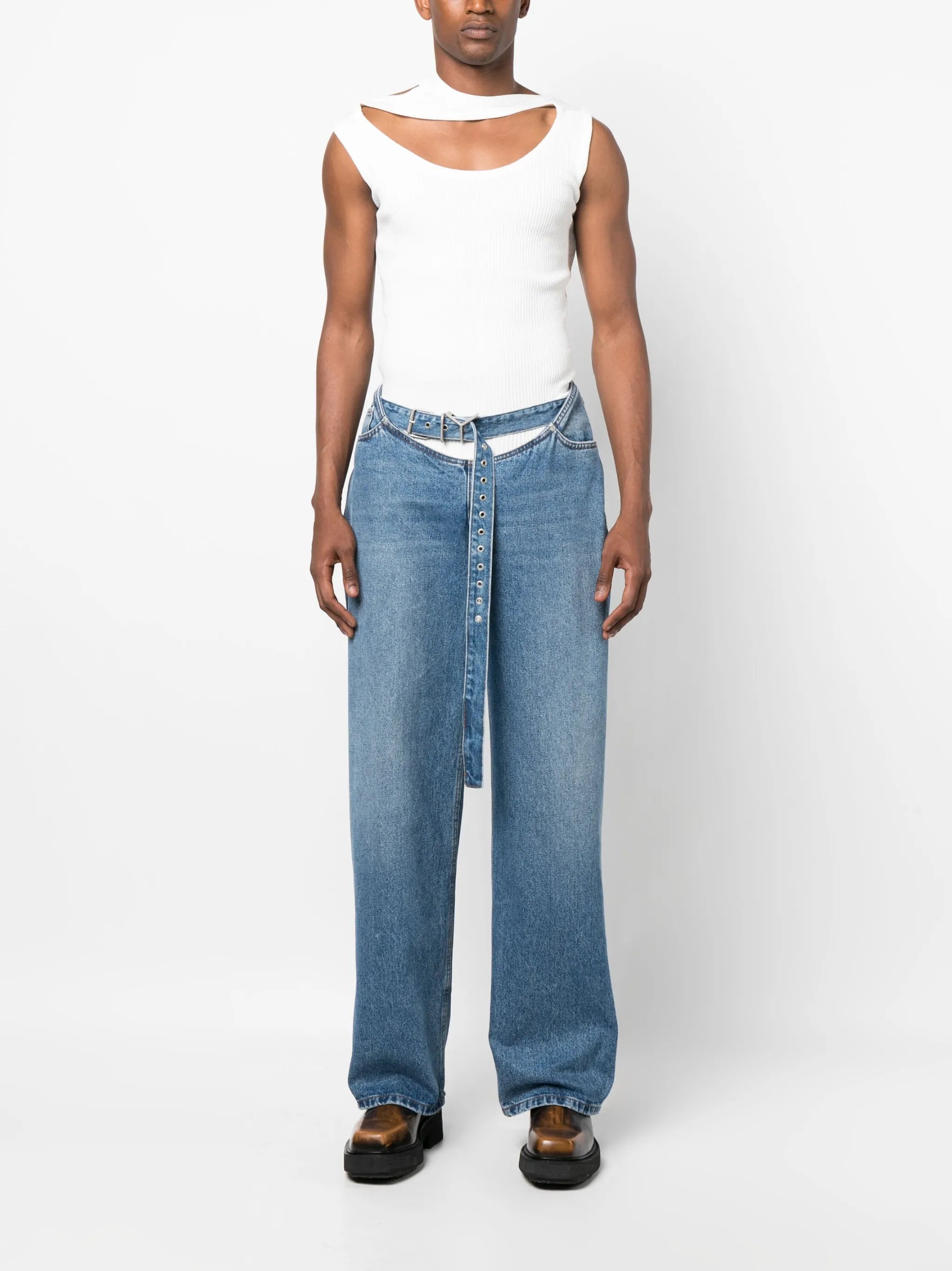 Triple Collar ribbed tank top