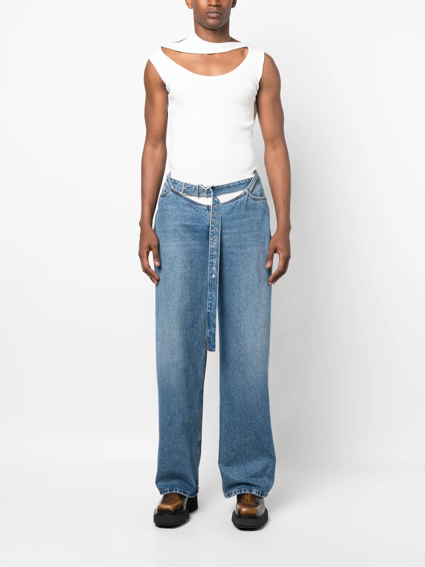 Triple Collar ribbed tank top