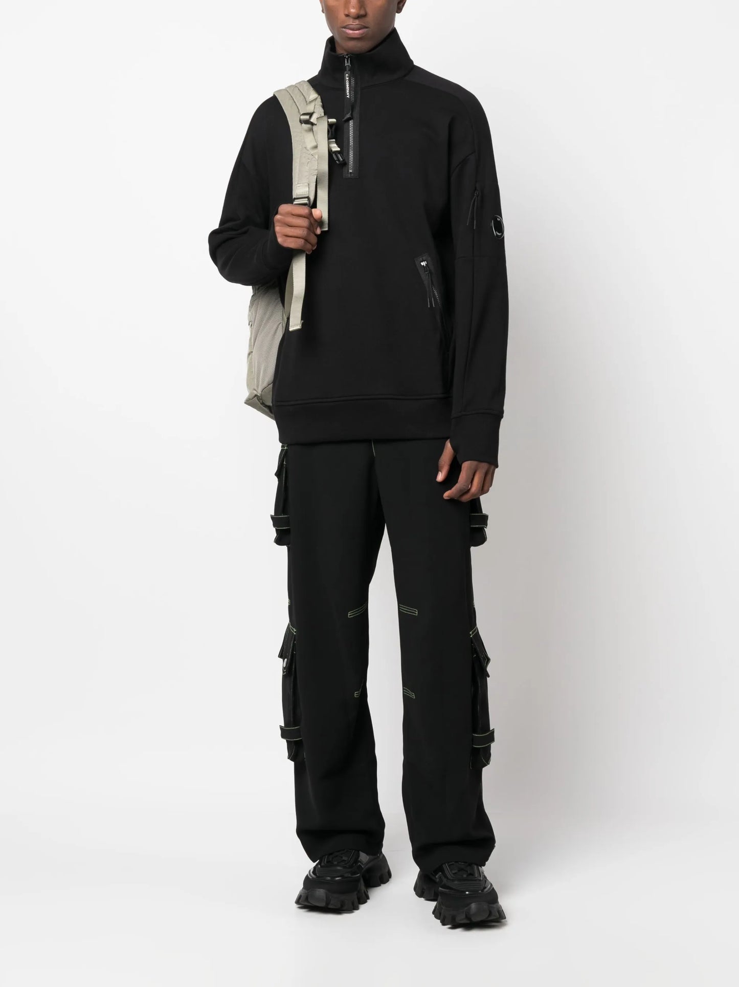Lens-detail jersey-fleece jumper