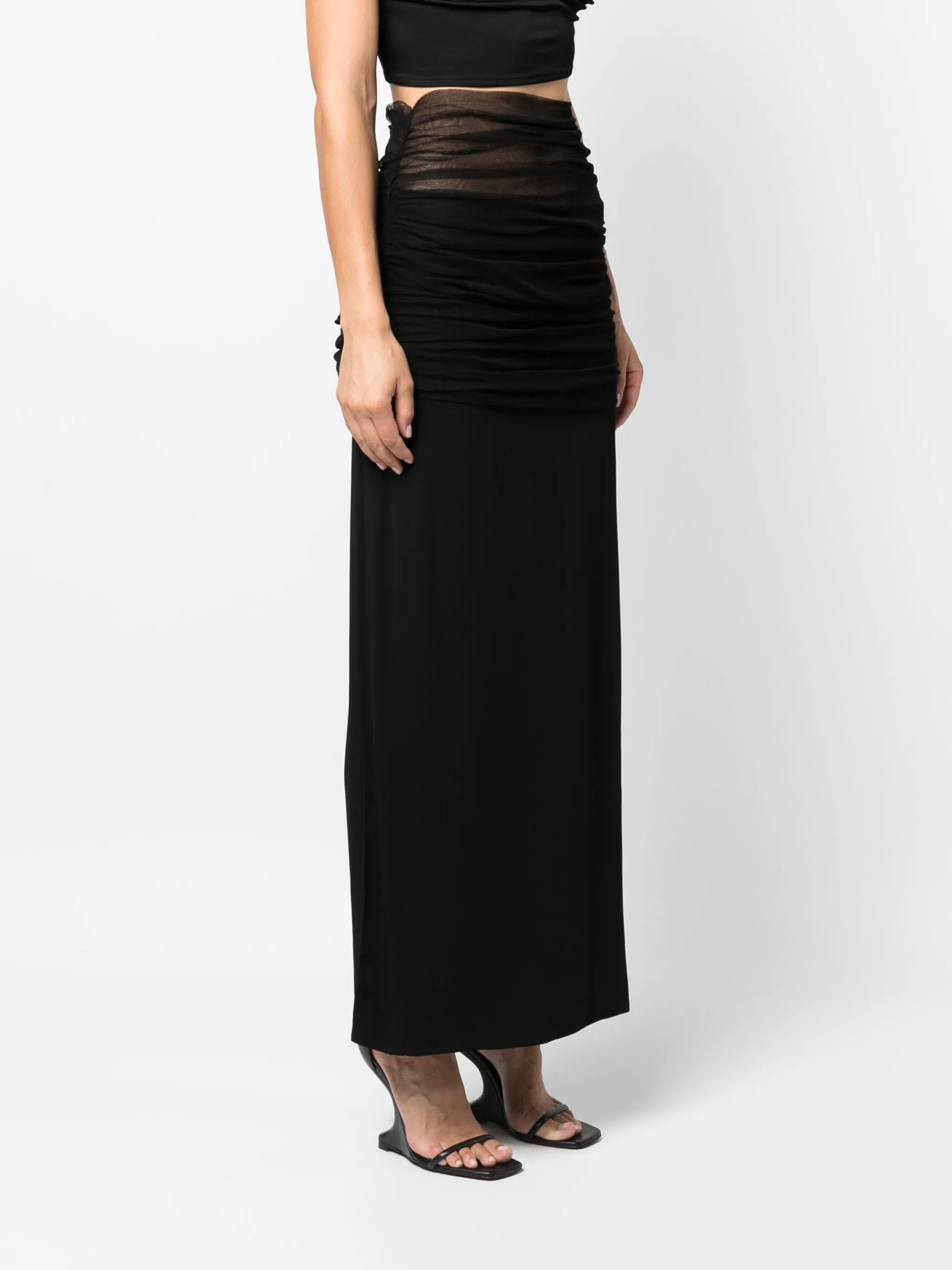 tulle-trim ruched maxi skirt