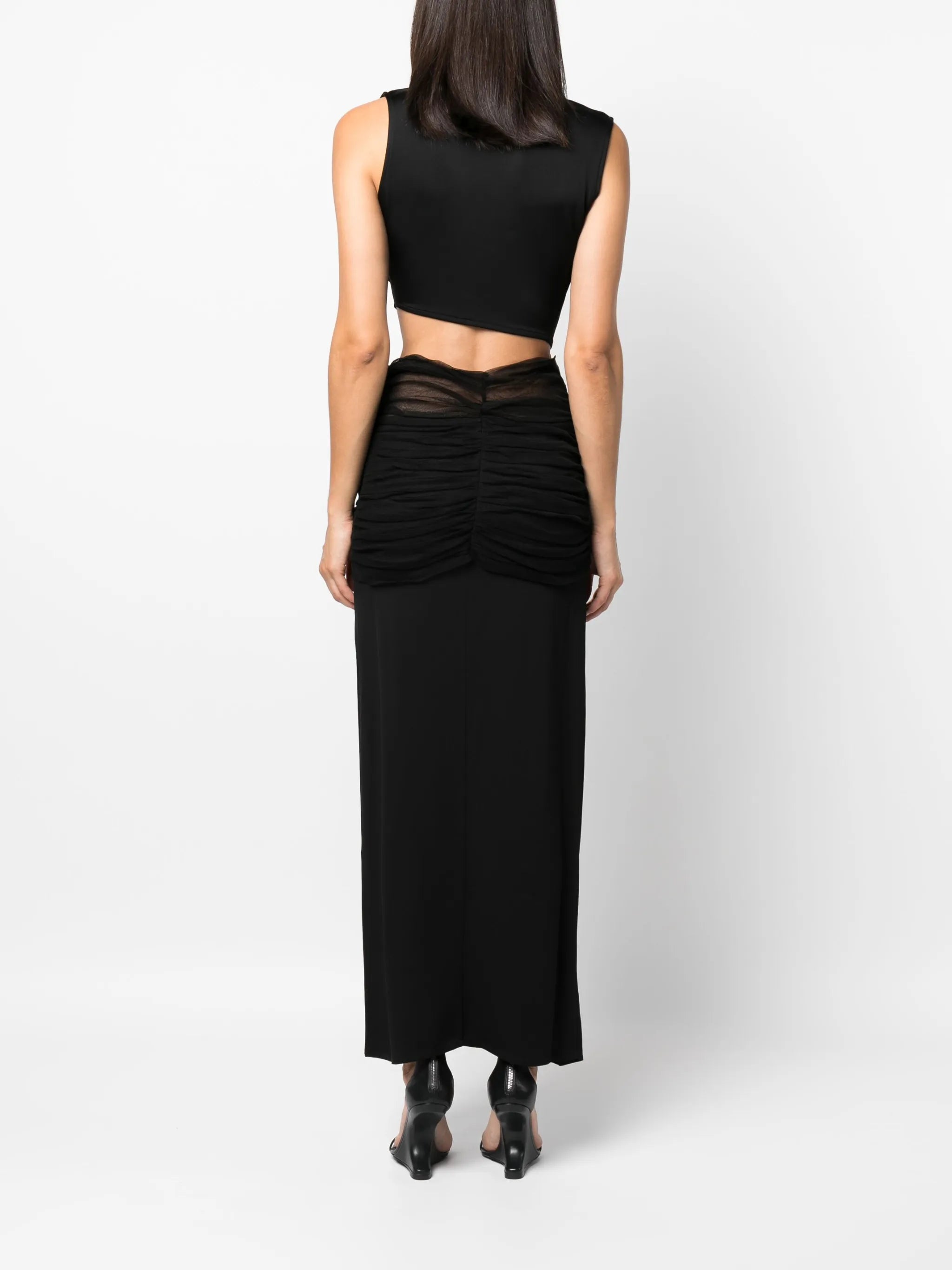 tulle-trim ruched maxi skirt