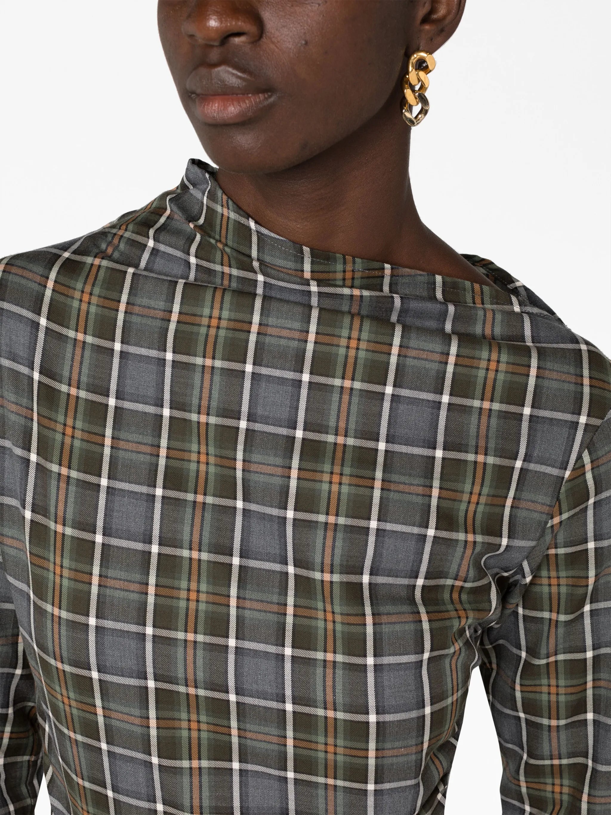 checked asymmetric midi dress
