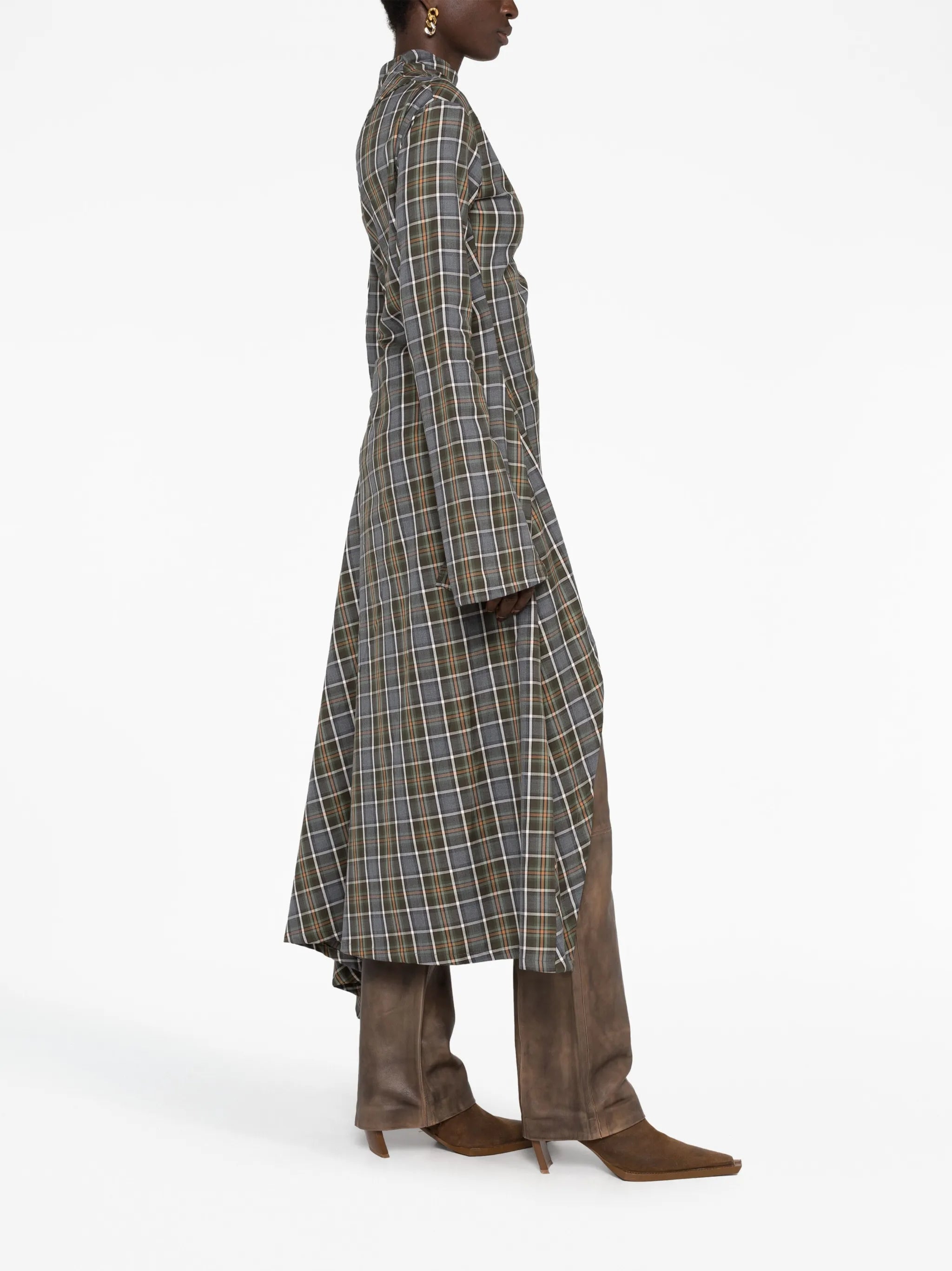 checked asymmetric midi dress