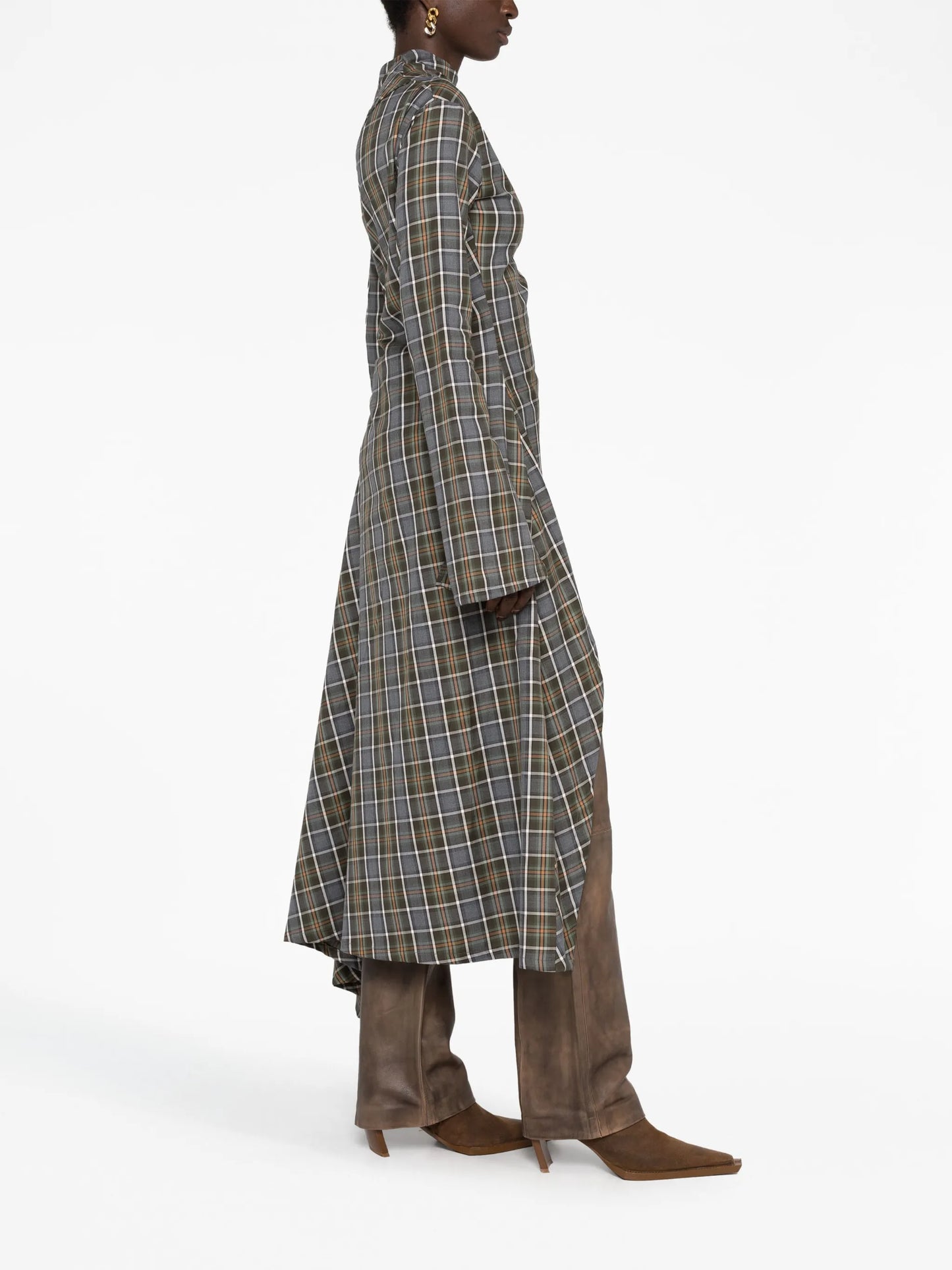 checked asymmetric midi dress