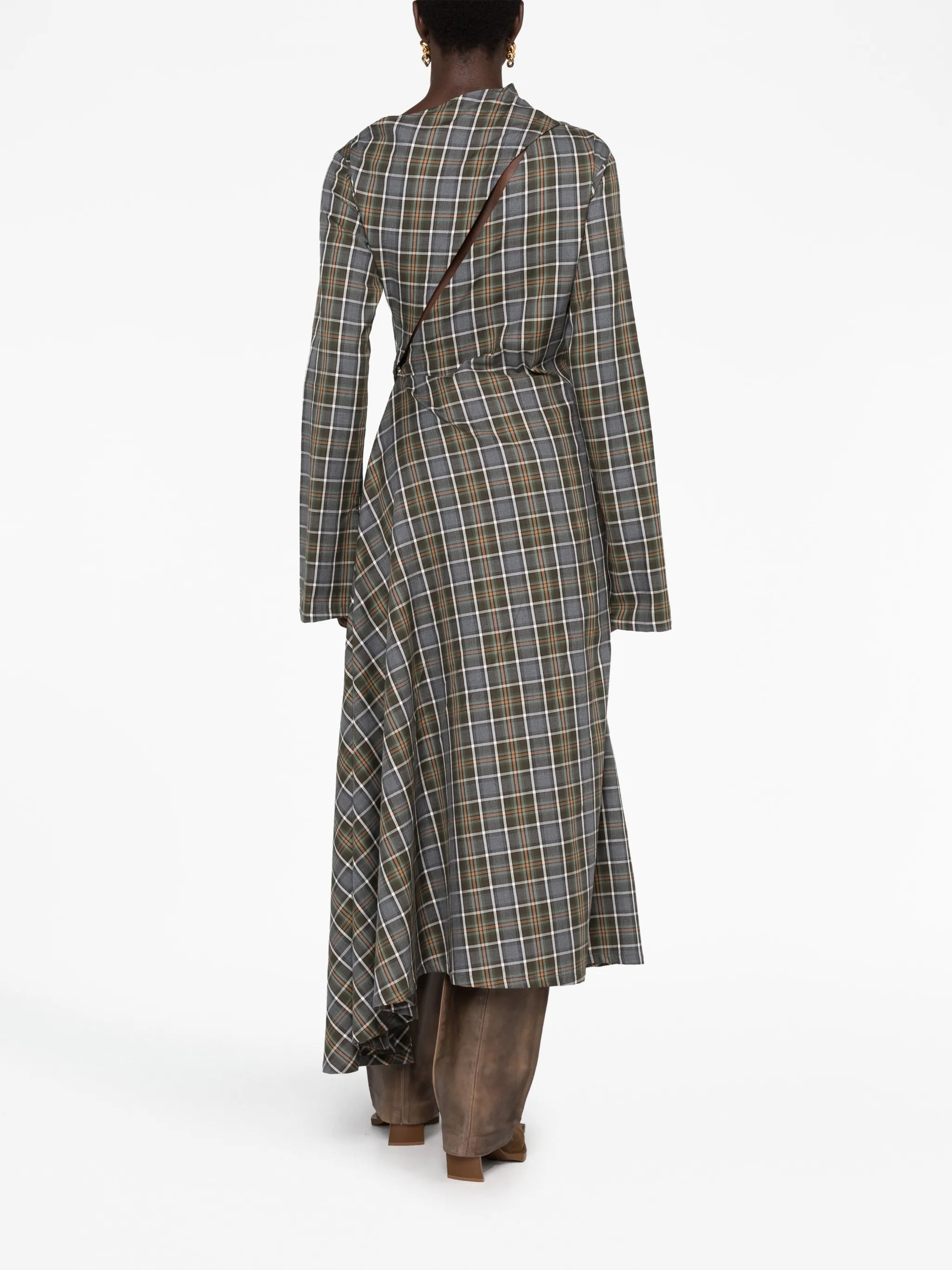 checked asymmetric midi dress