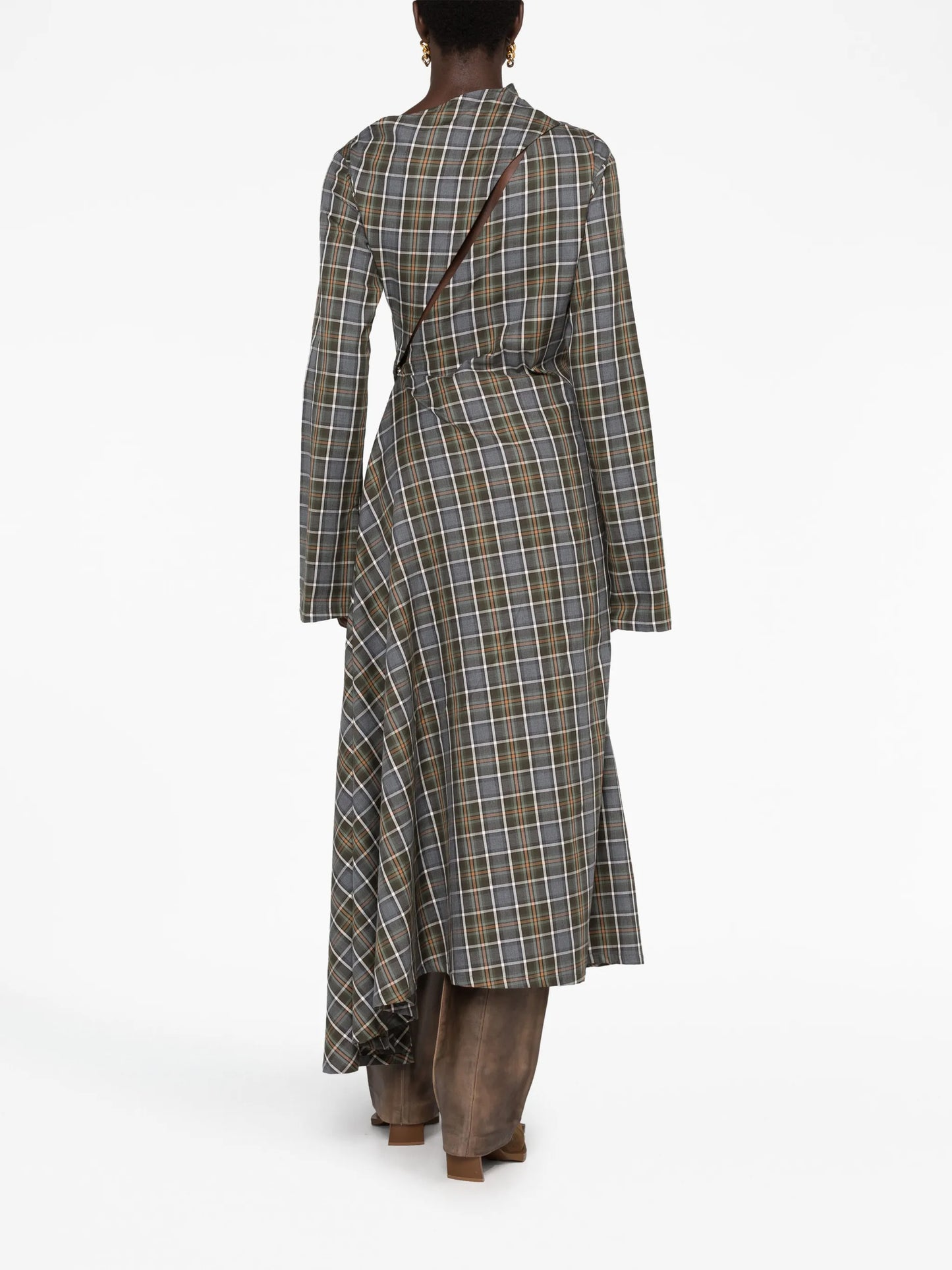 checked asymmetric midi dress