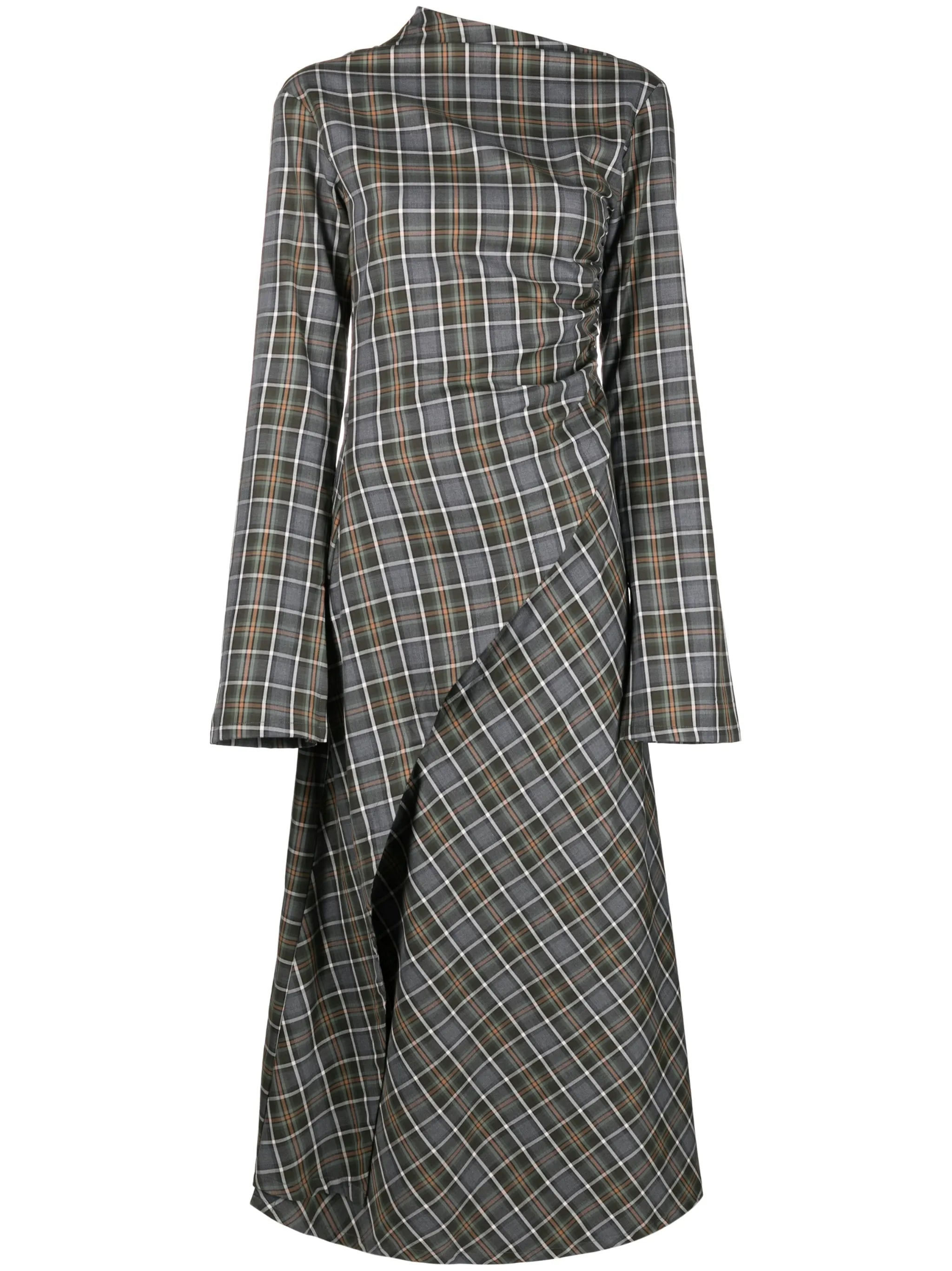 checked asymmetric midi dress
