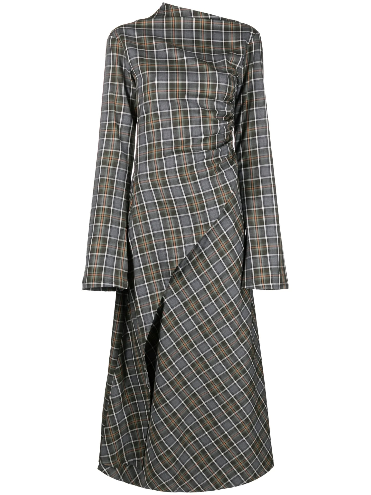 checked asymmetric midi dress