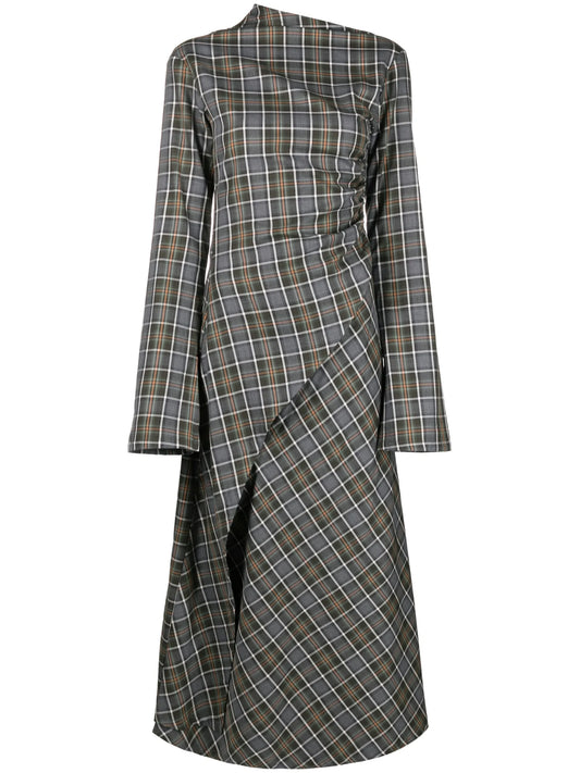 checked asymmetric midi dress