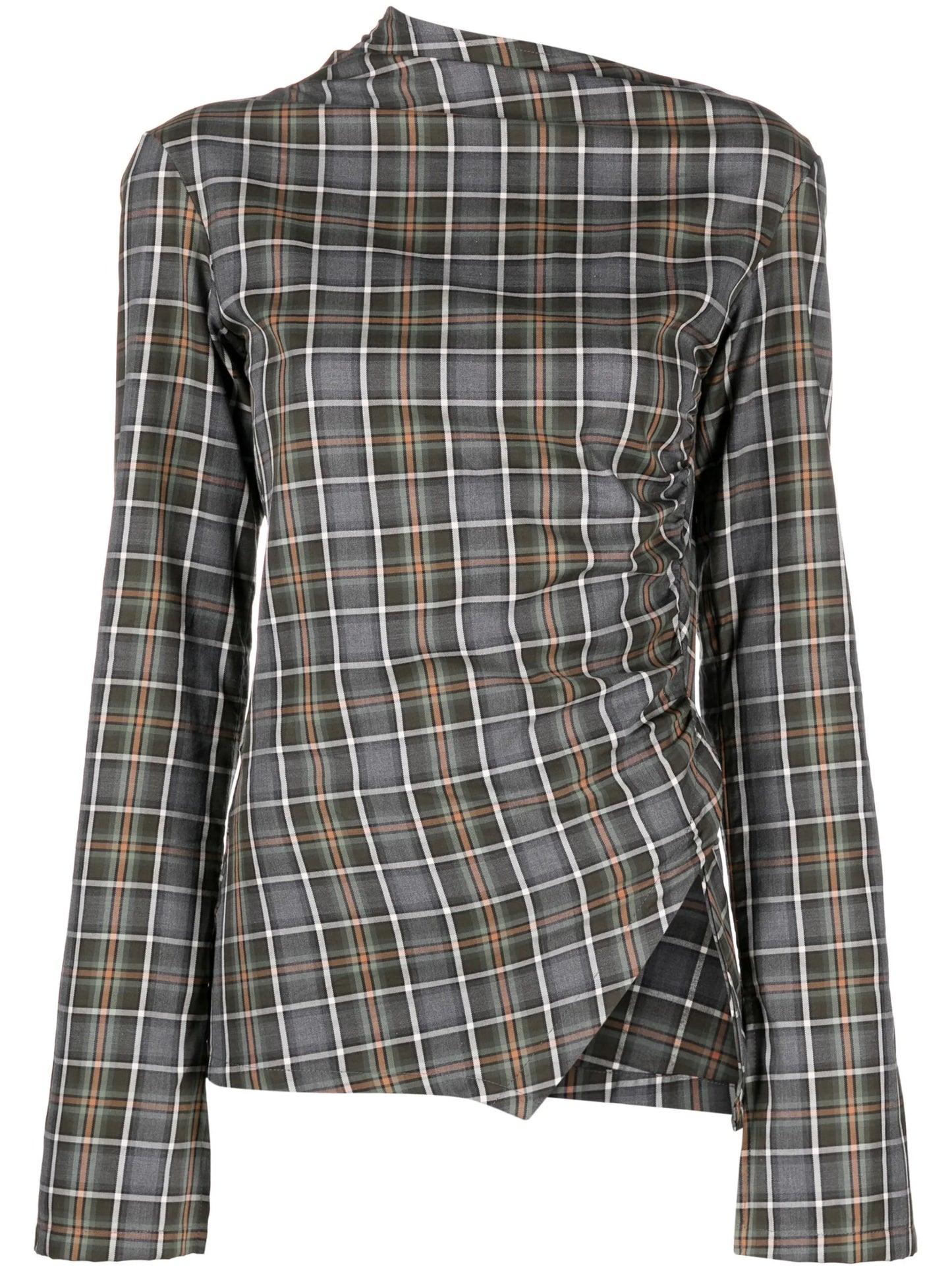 asymmetric cut-out checked shirt