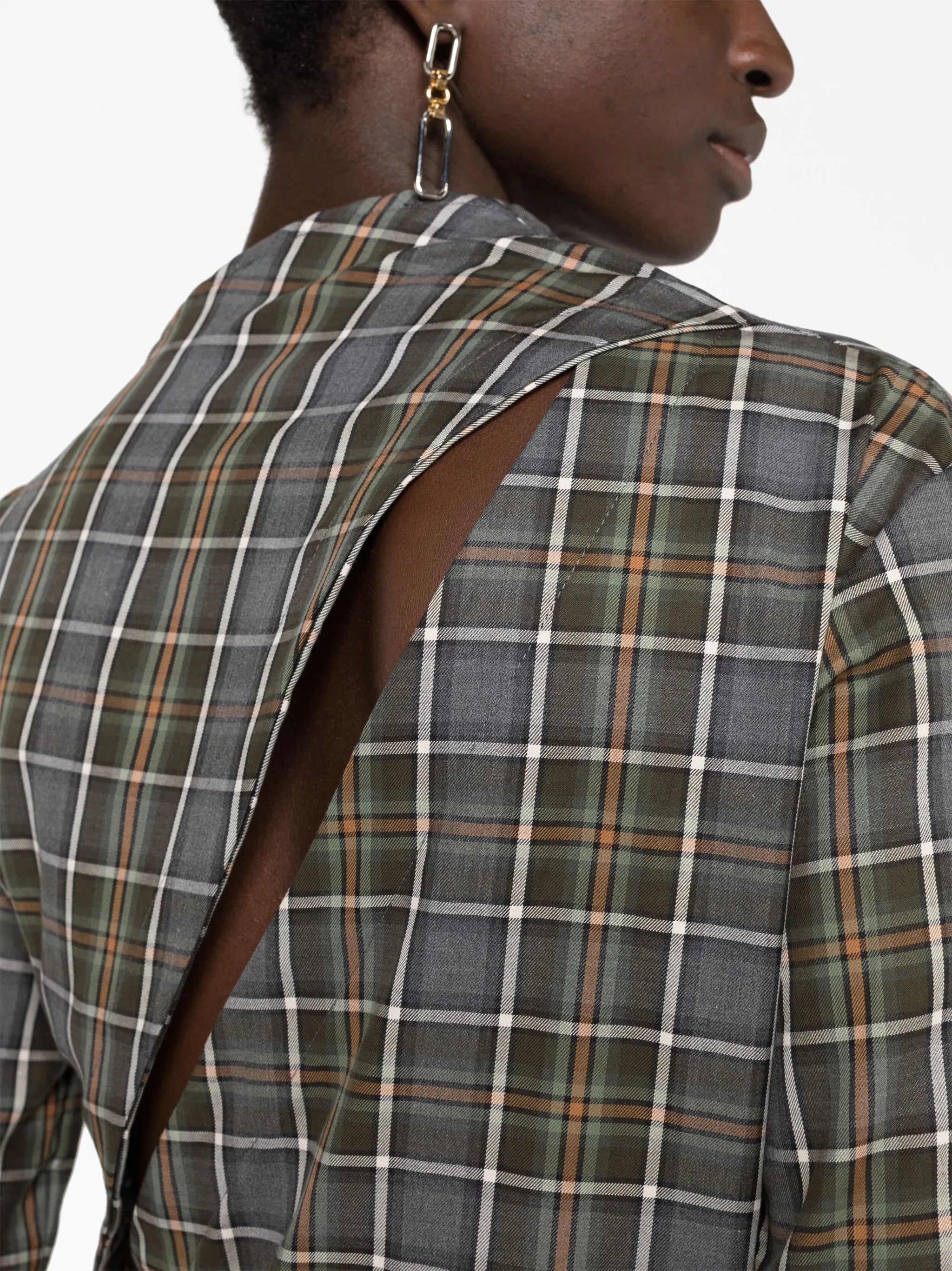 asymmetric cut-out checked shirt