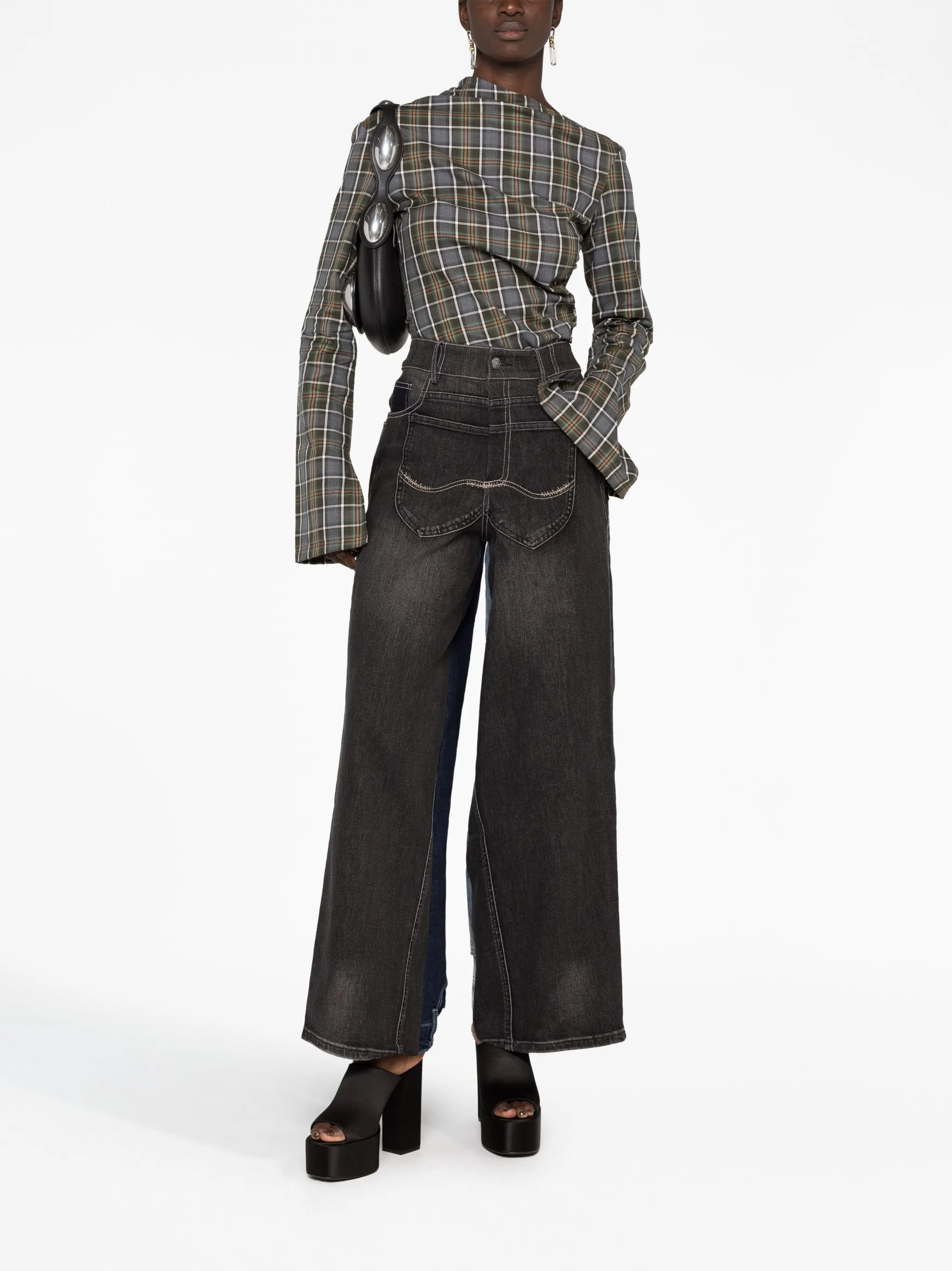 asymmetric cut-out checked shirt