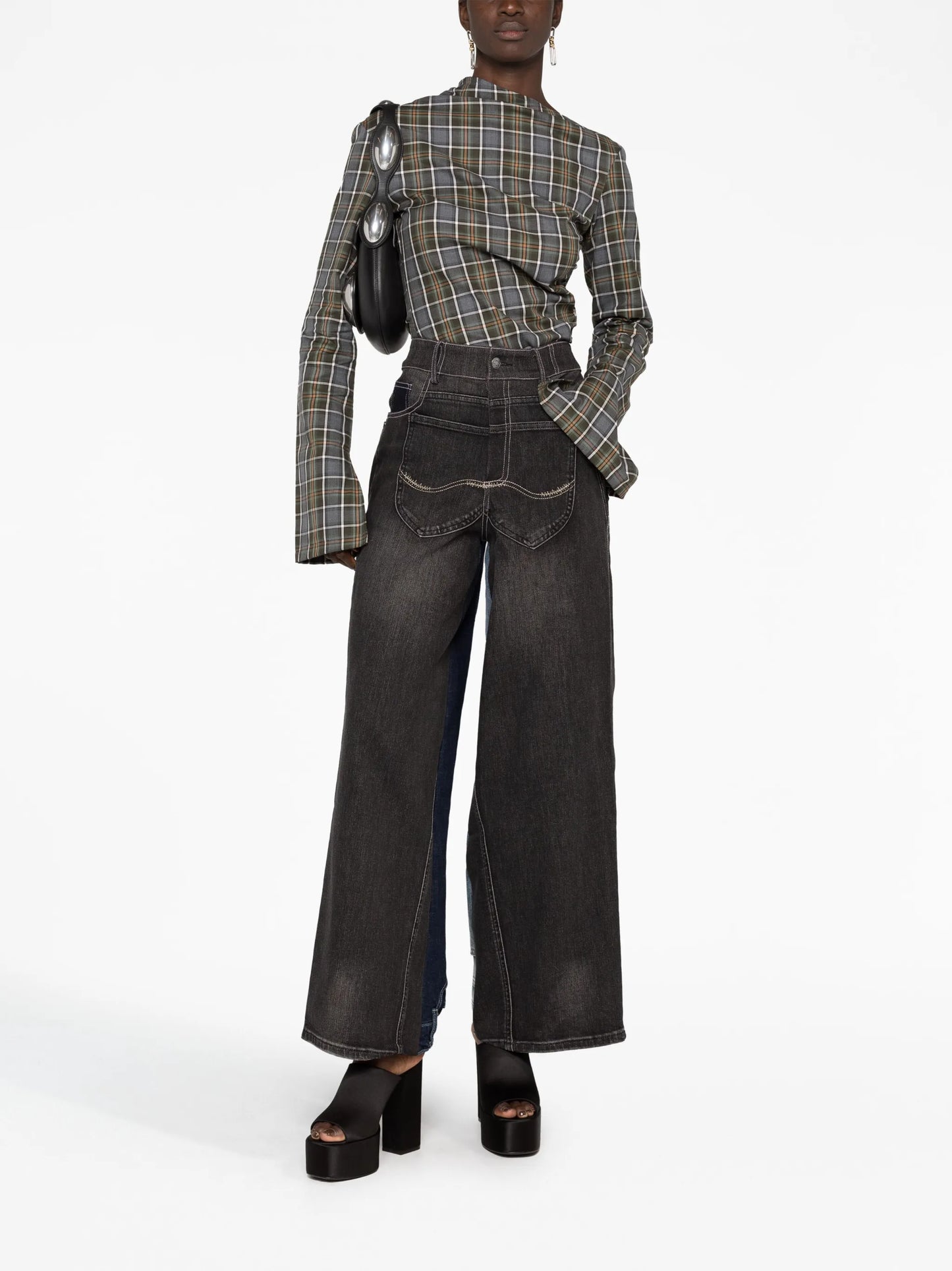 asymmetric cut-out checked shirt