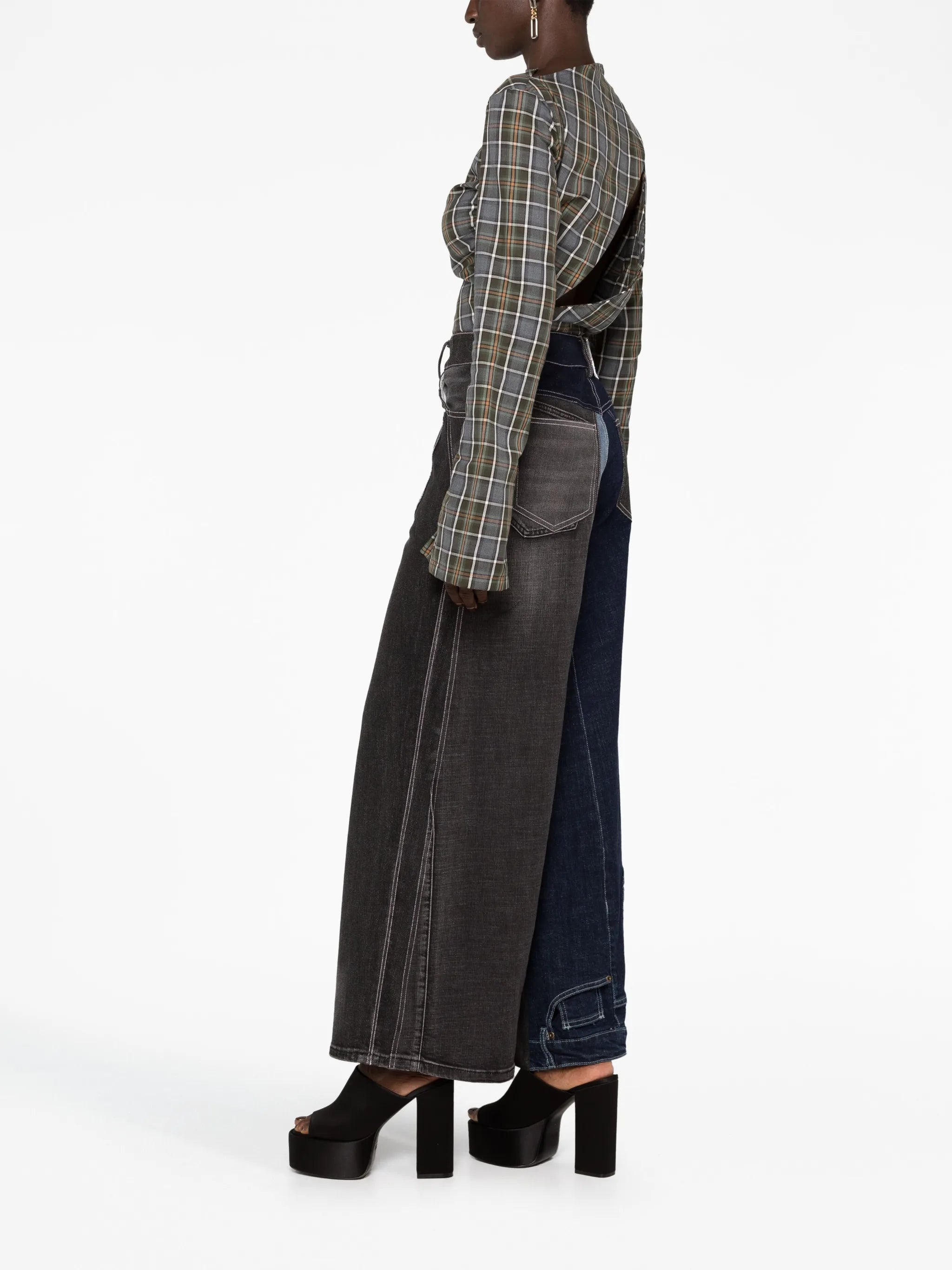 asymmetric cut-out checked shirt