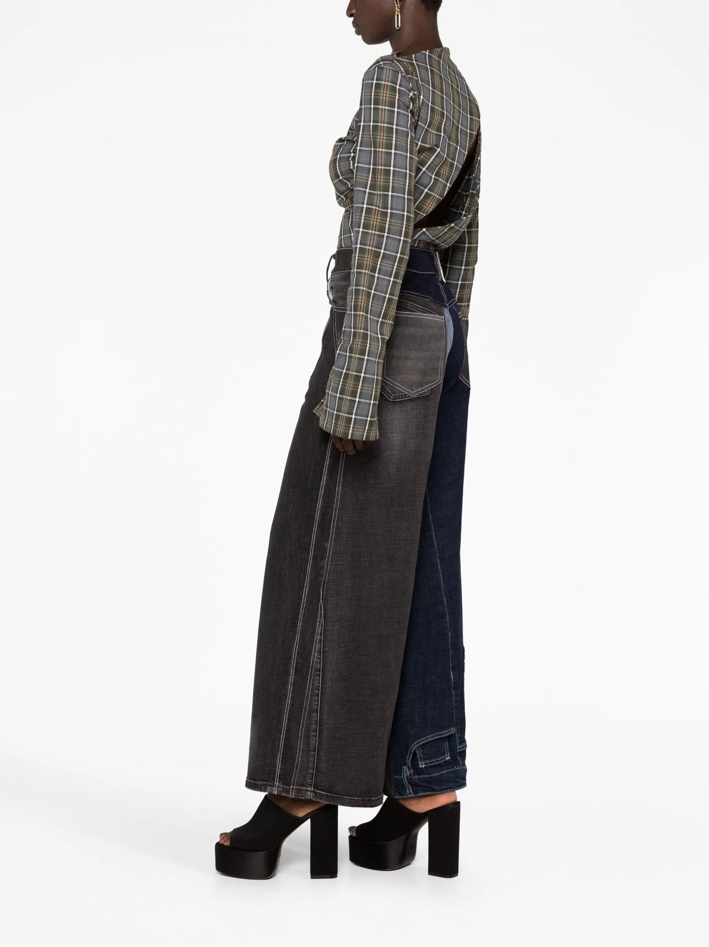 asymmetric cut-out checked shirt