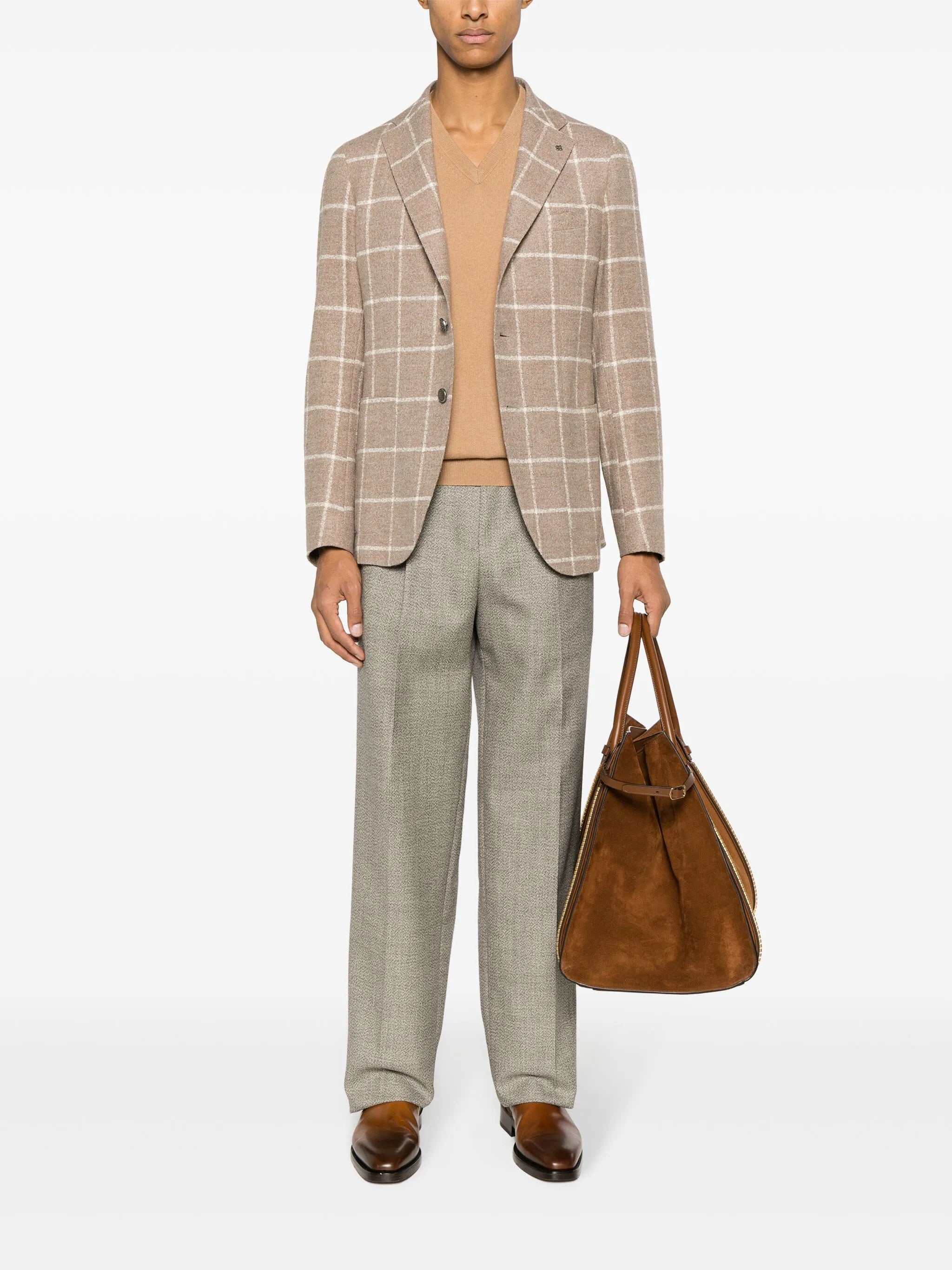 tapered-leg tweed tailored trousers