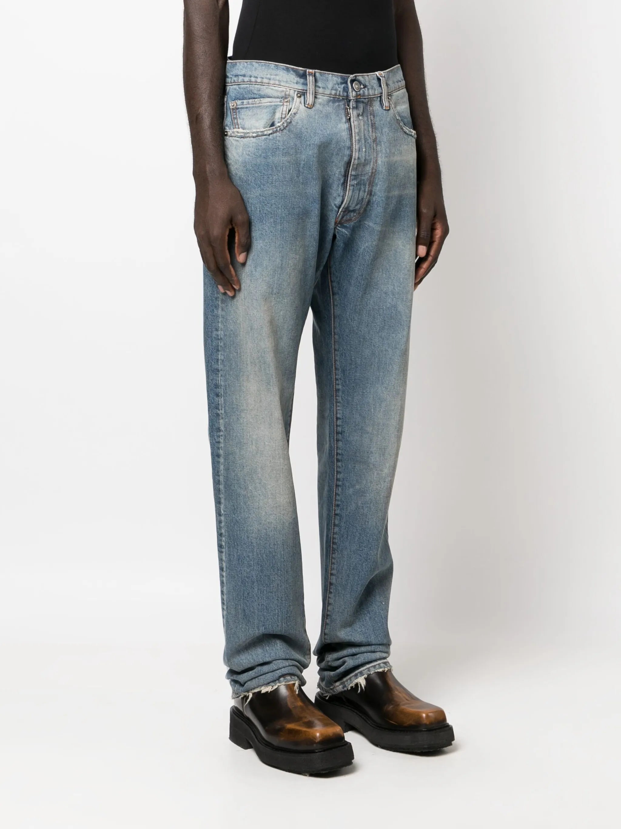 distressed straight-leg jeans