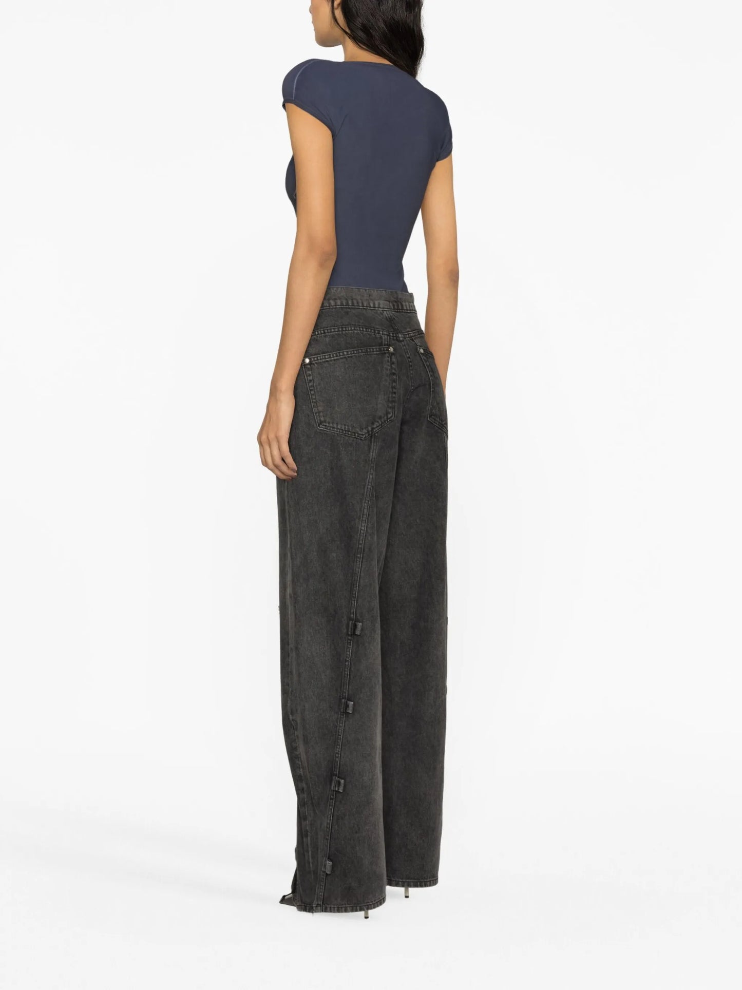 wide-leg drawstring jeans