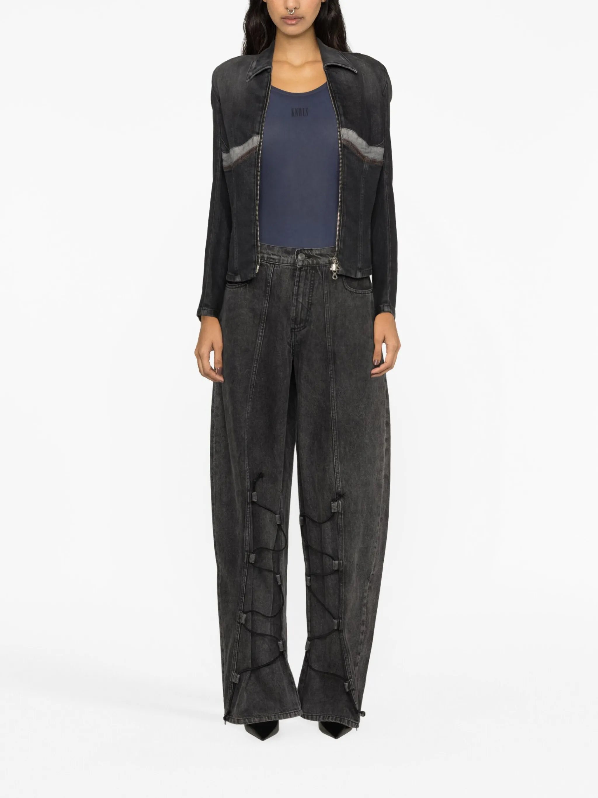 wide-leg drawstring jeans