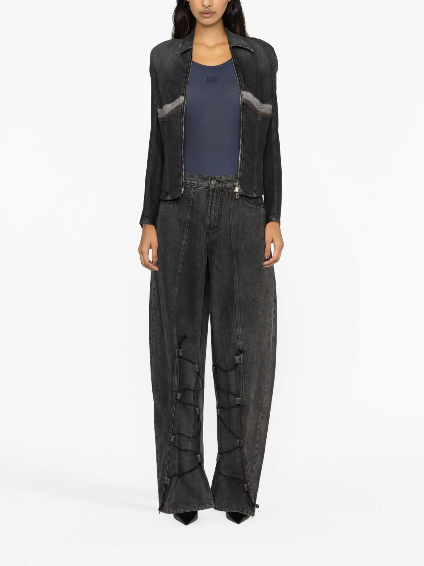 wide-leg drawstring jeans