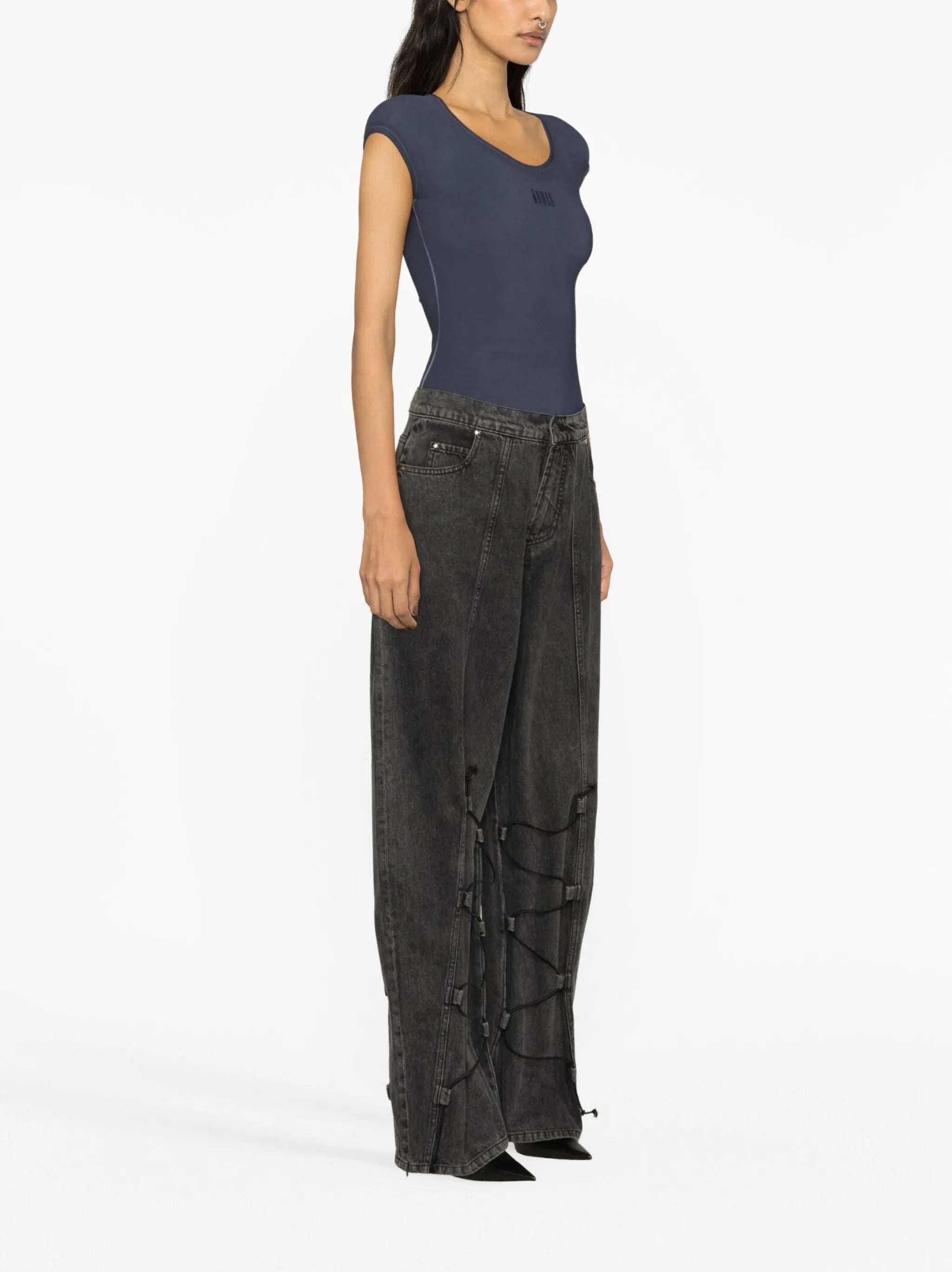 wide-leg drawstring jeans