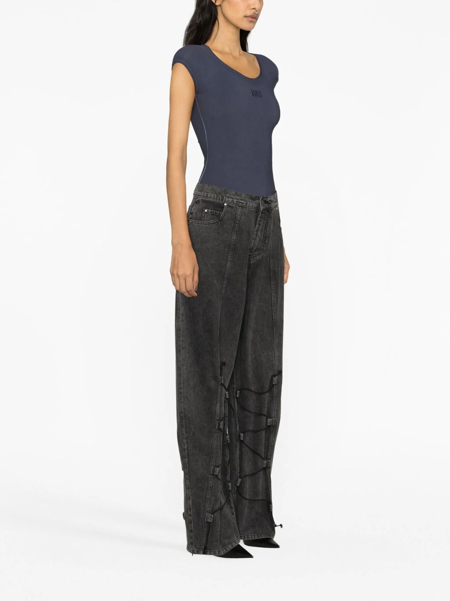 wide-leg drawstring jeans