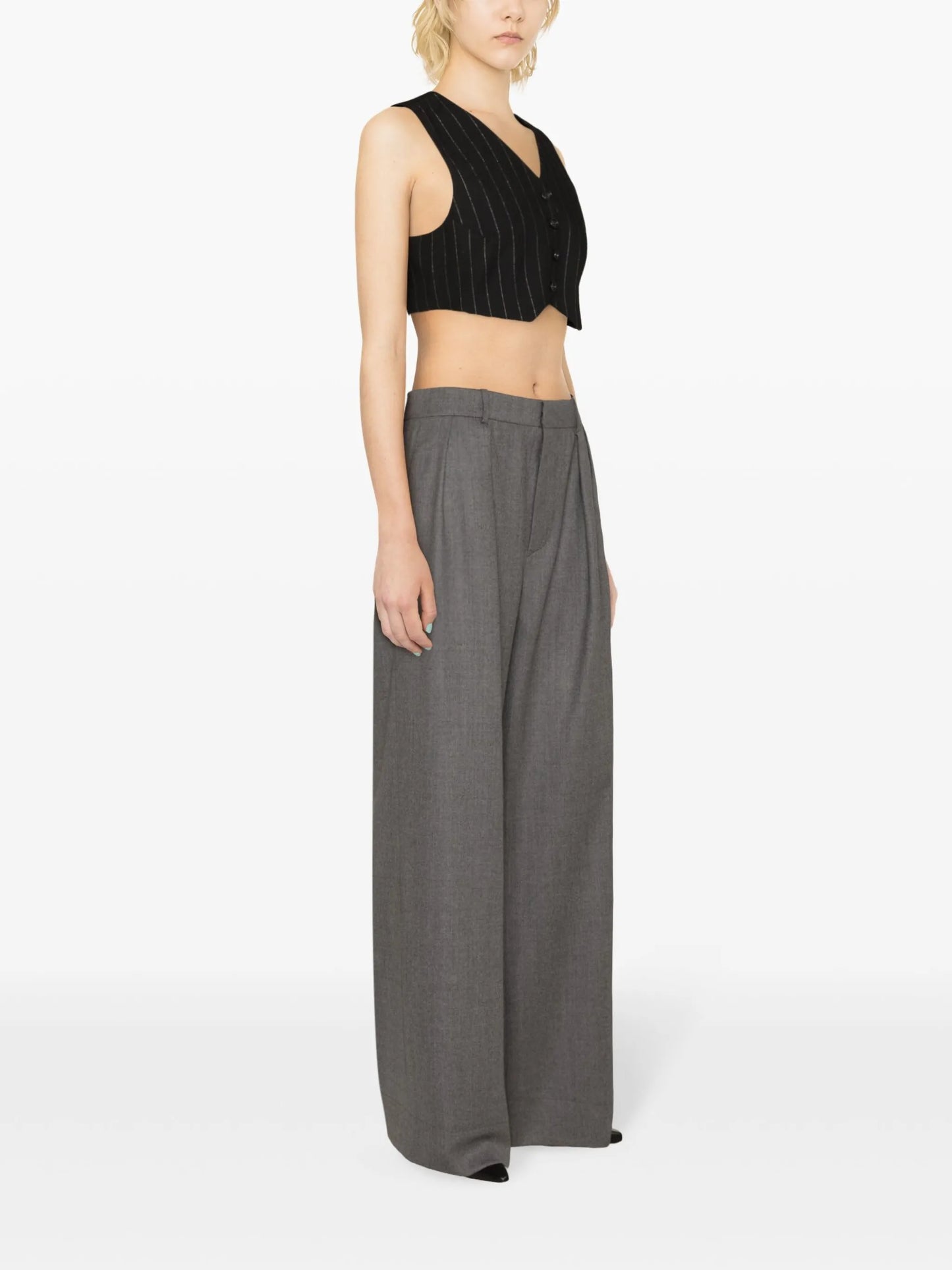 mélange wide-leg wool trousers