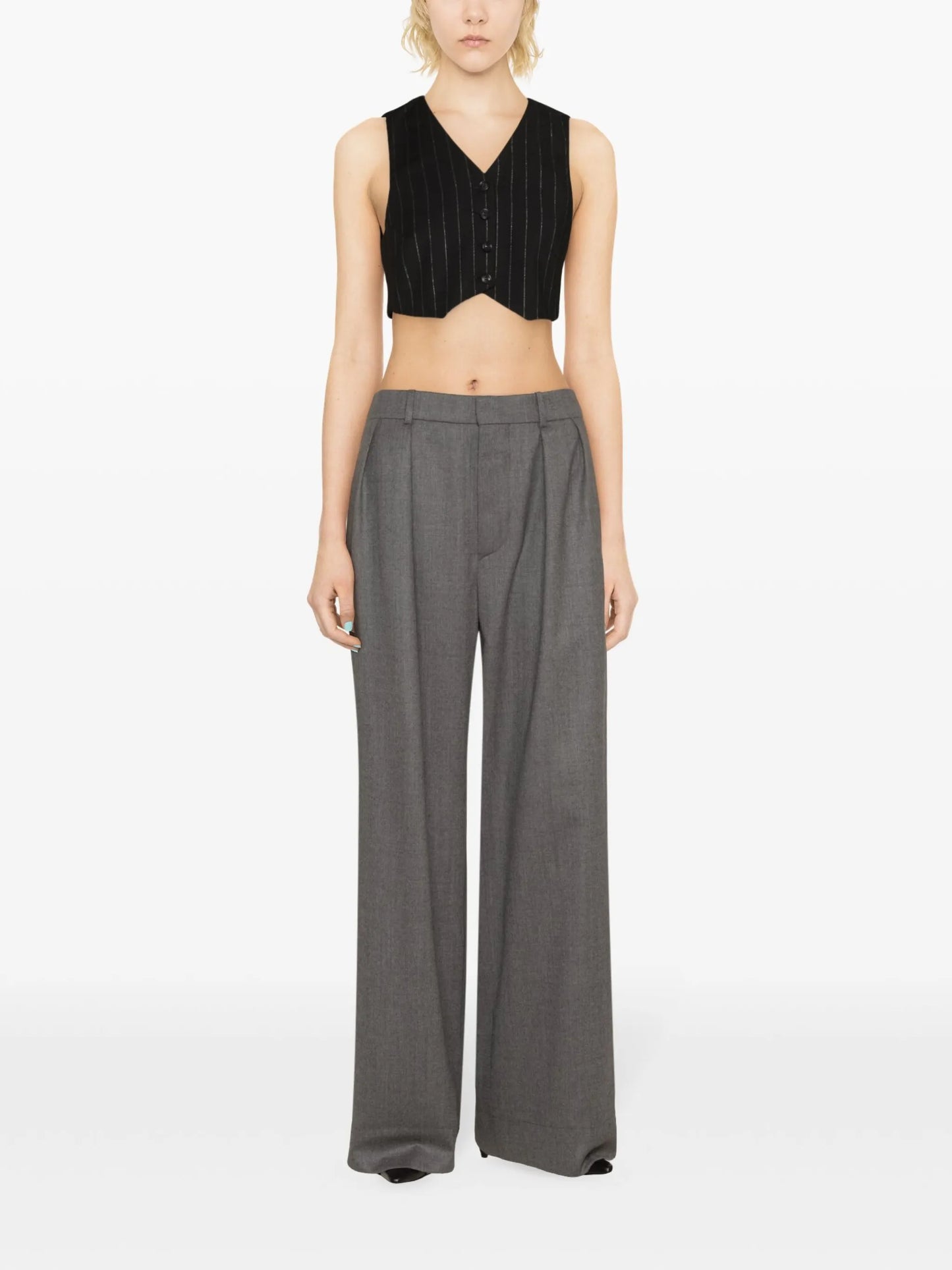 mélange wide-leg wool trousers