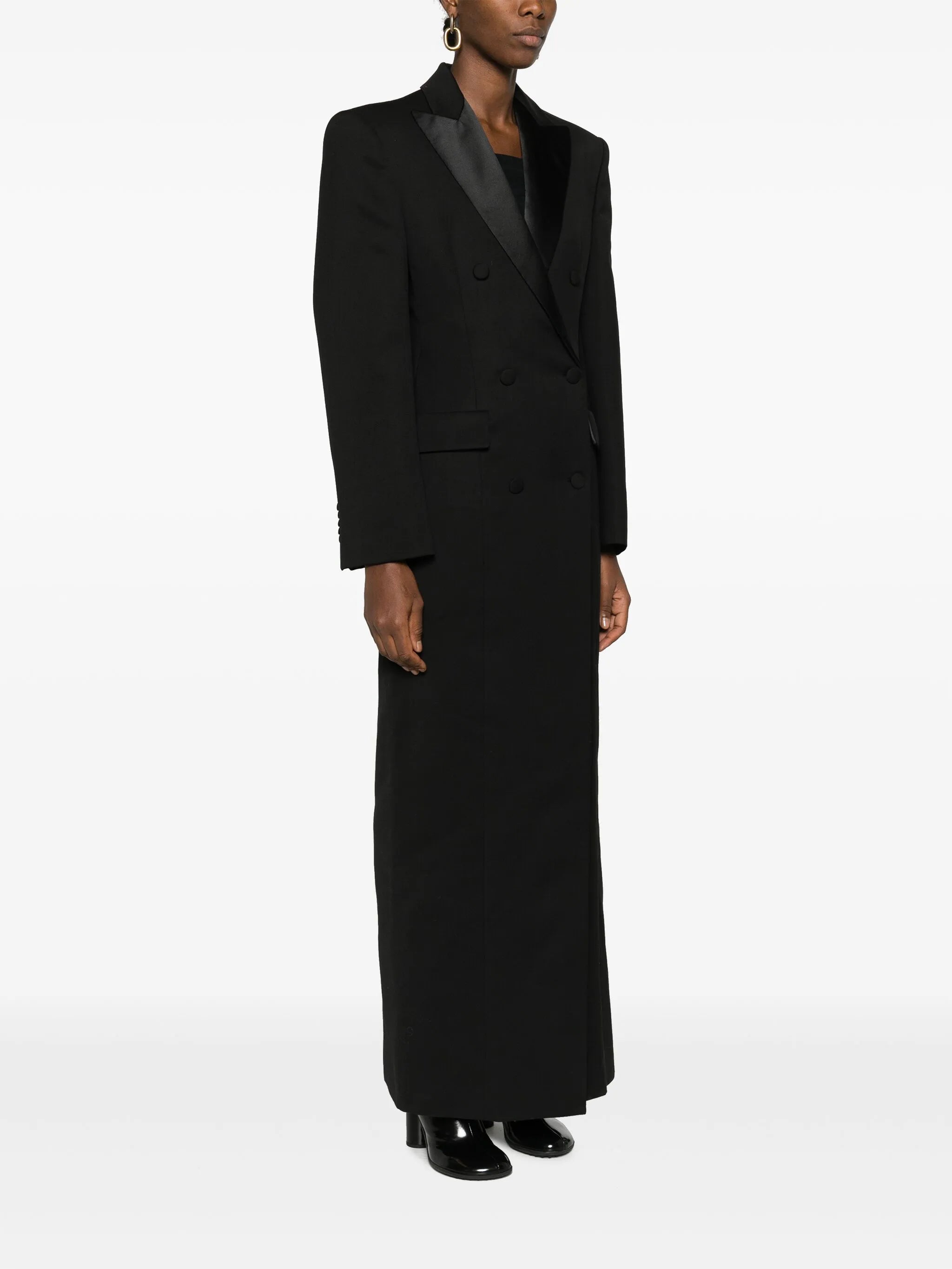 satin-lapels double-breasted maxi blazer