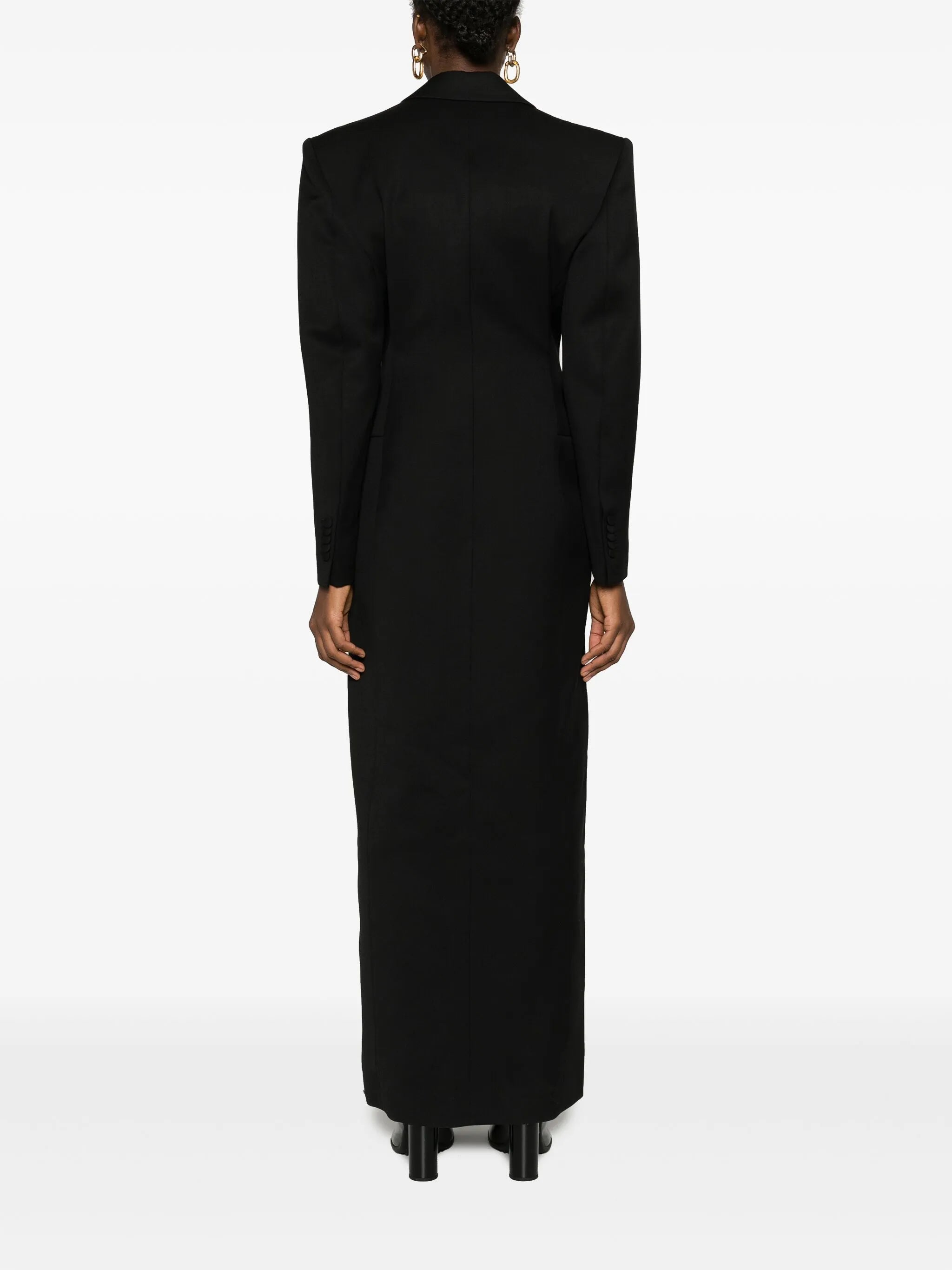 satin-lapels double-breasted maxi blazer