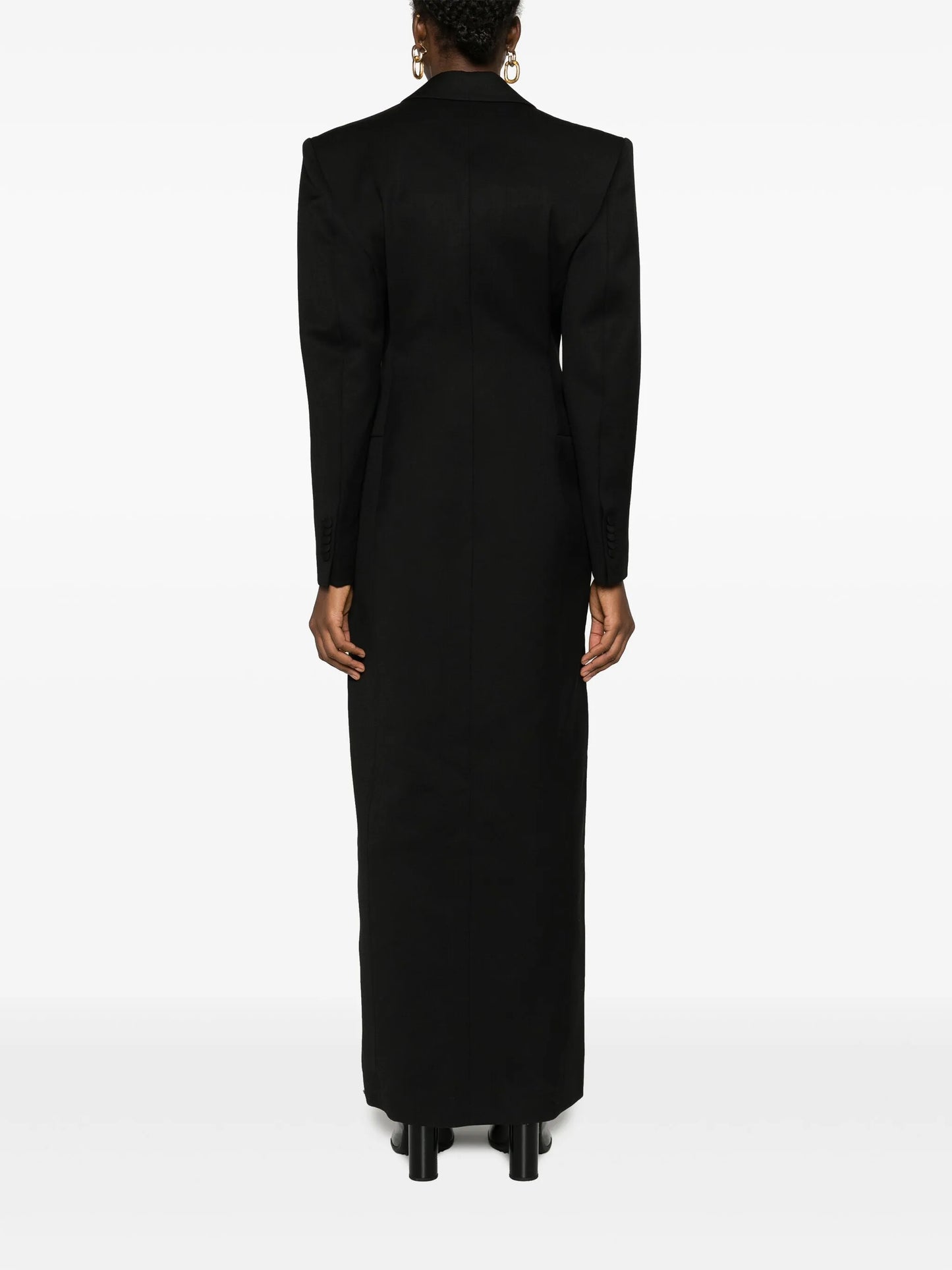 satin-lapels double-breasted maxi blazer