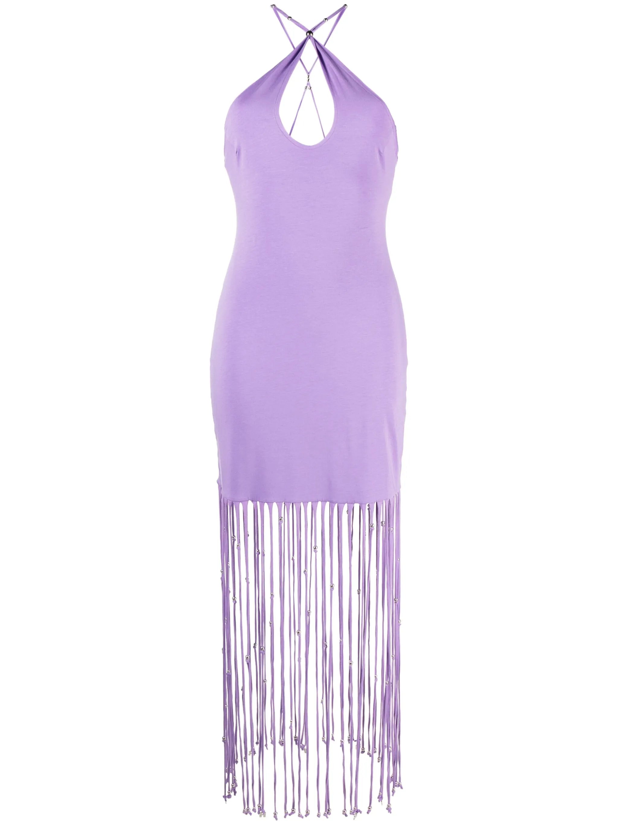 fringe-trimmed jersey dress
