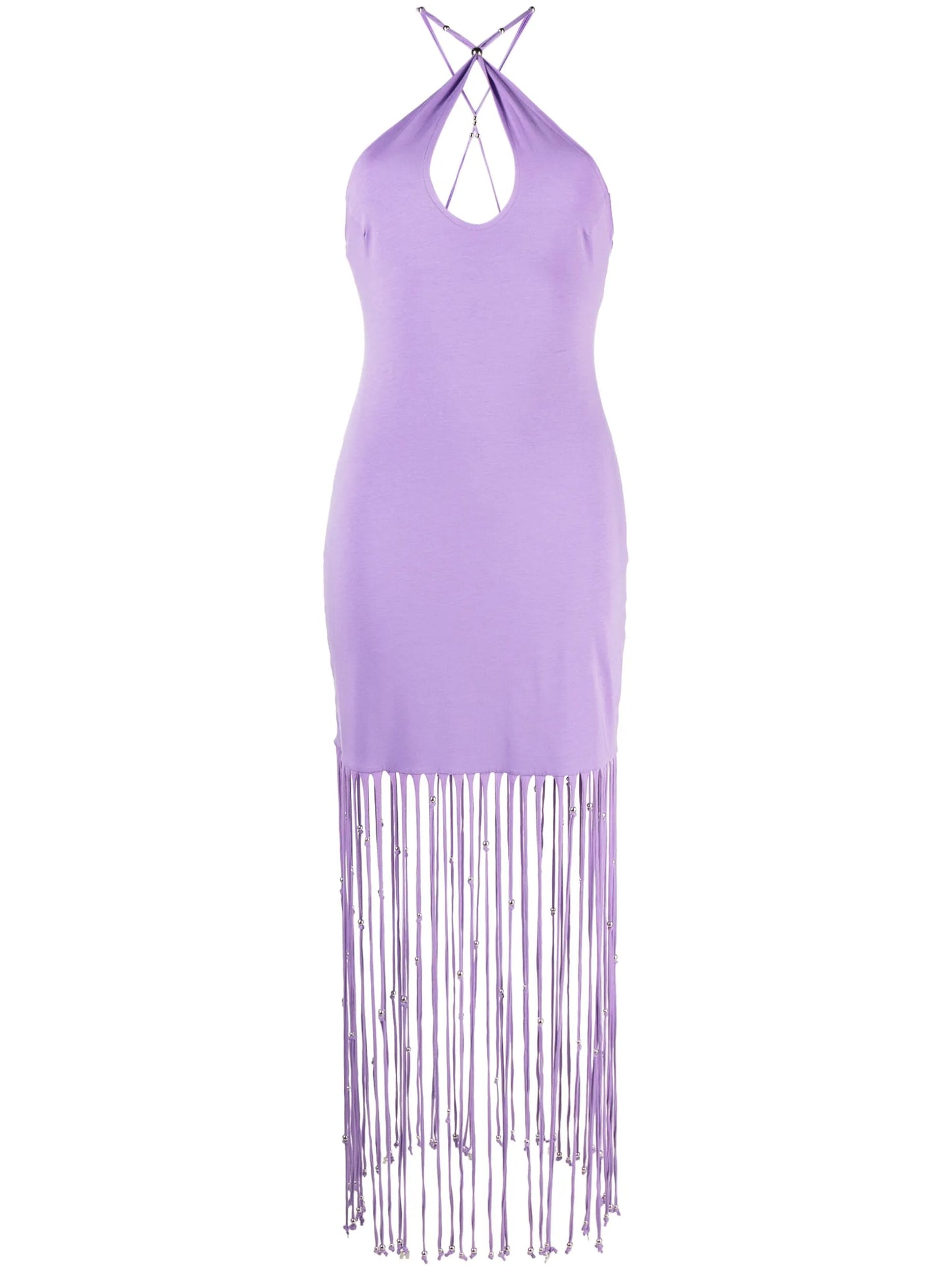 fringe-trimmed jersey dress
