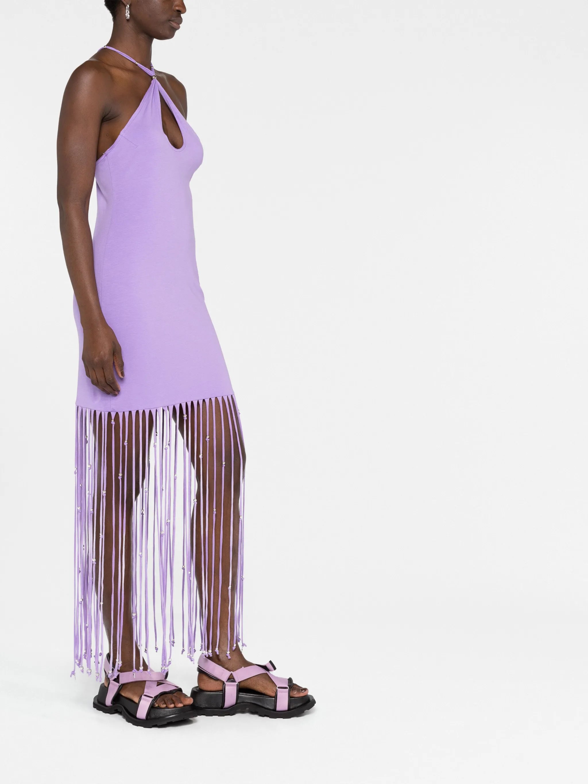 fringe-trimmed jersey dress