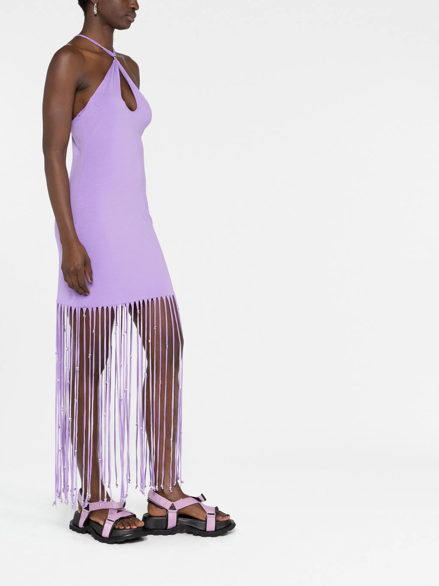 fringe-trimmed jersey dress
