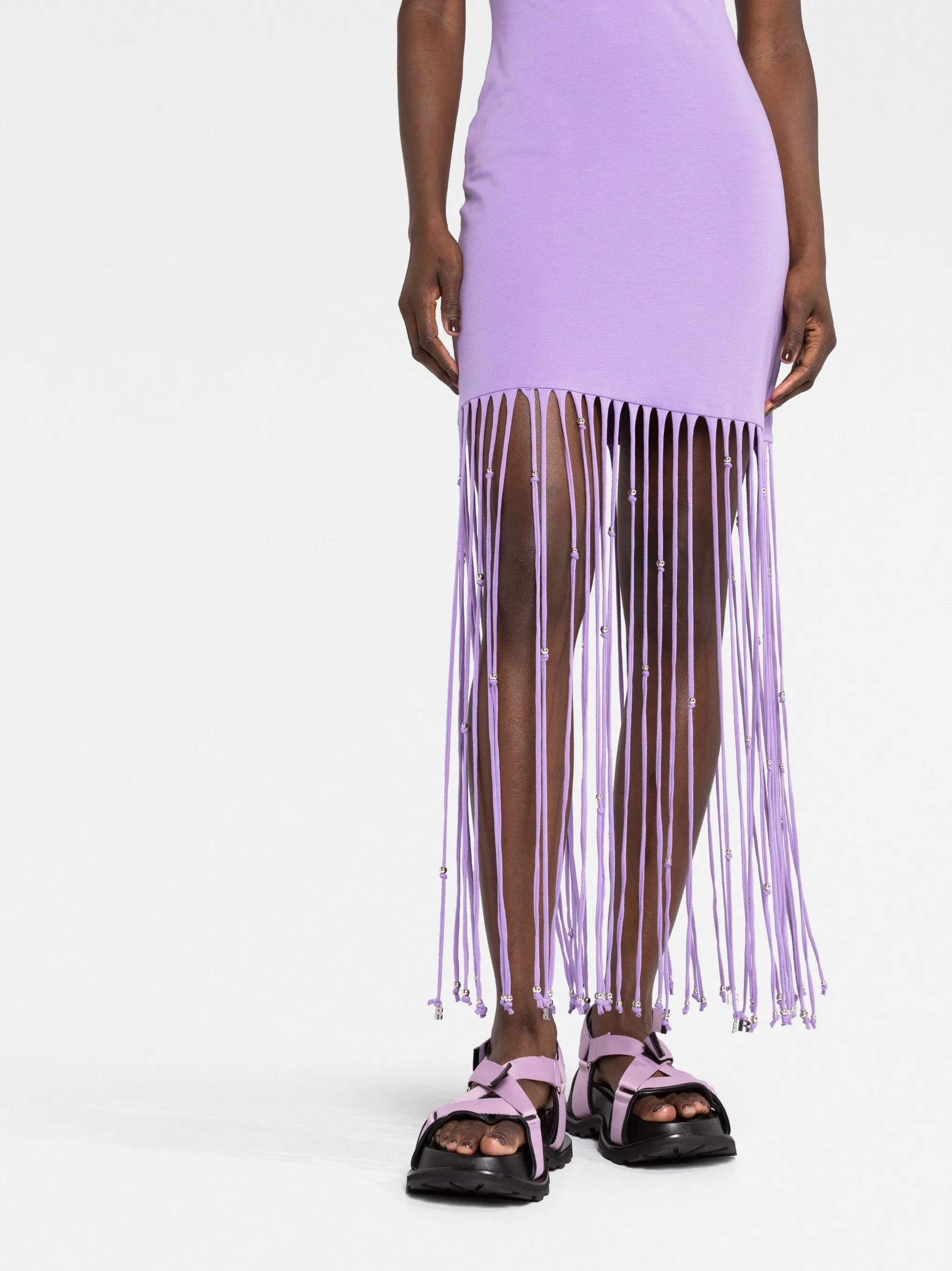 fringe-trimmed jersey dress