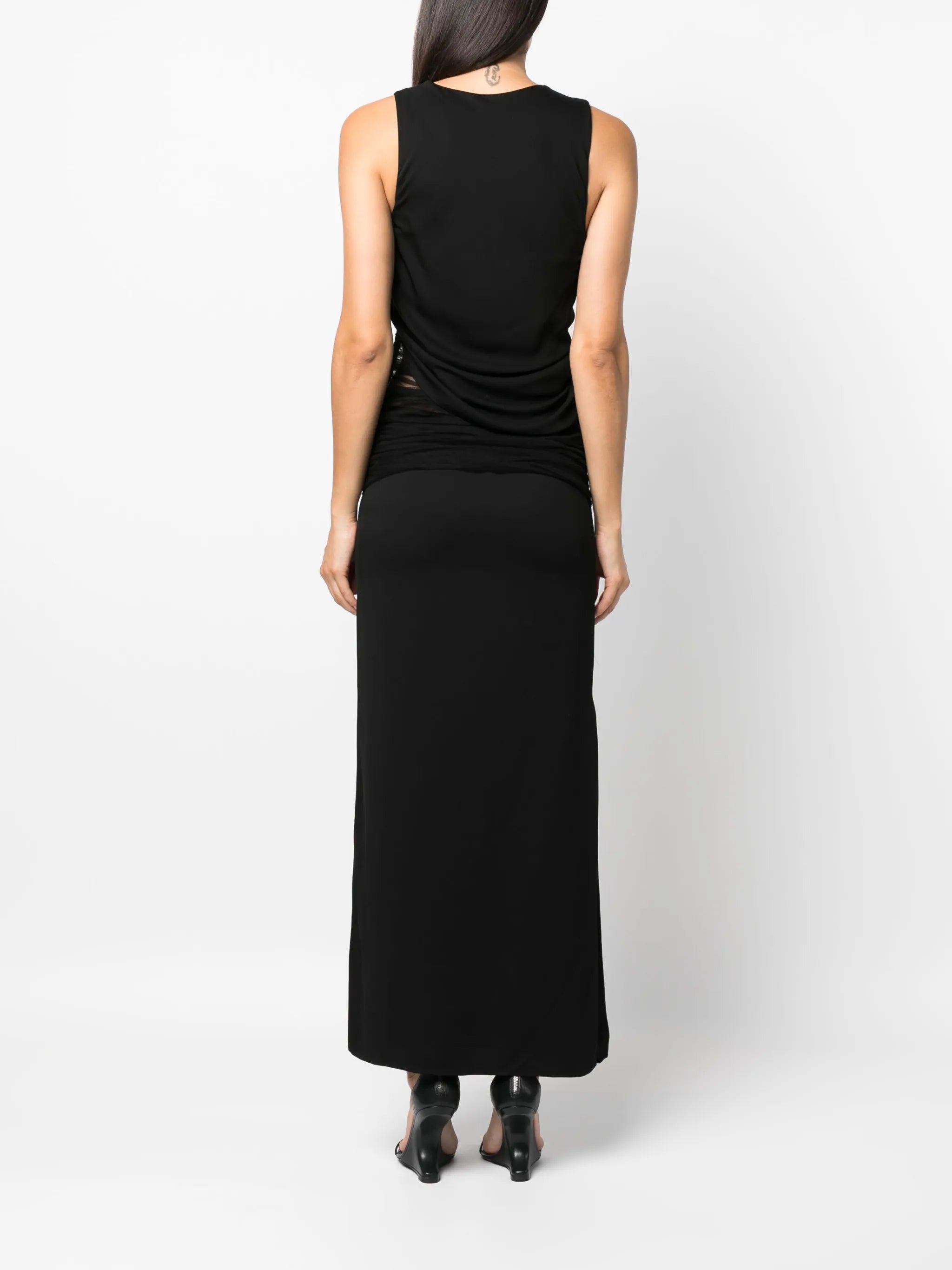 Semblance tulle-trim ruched dress