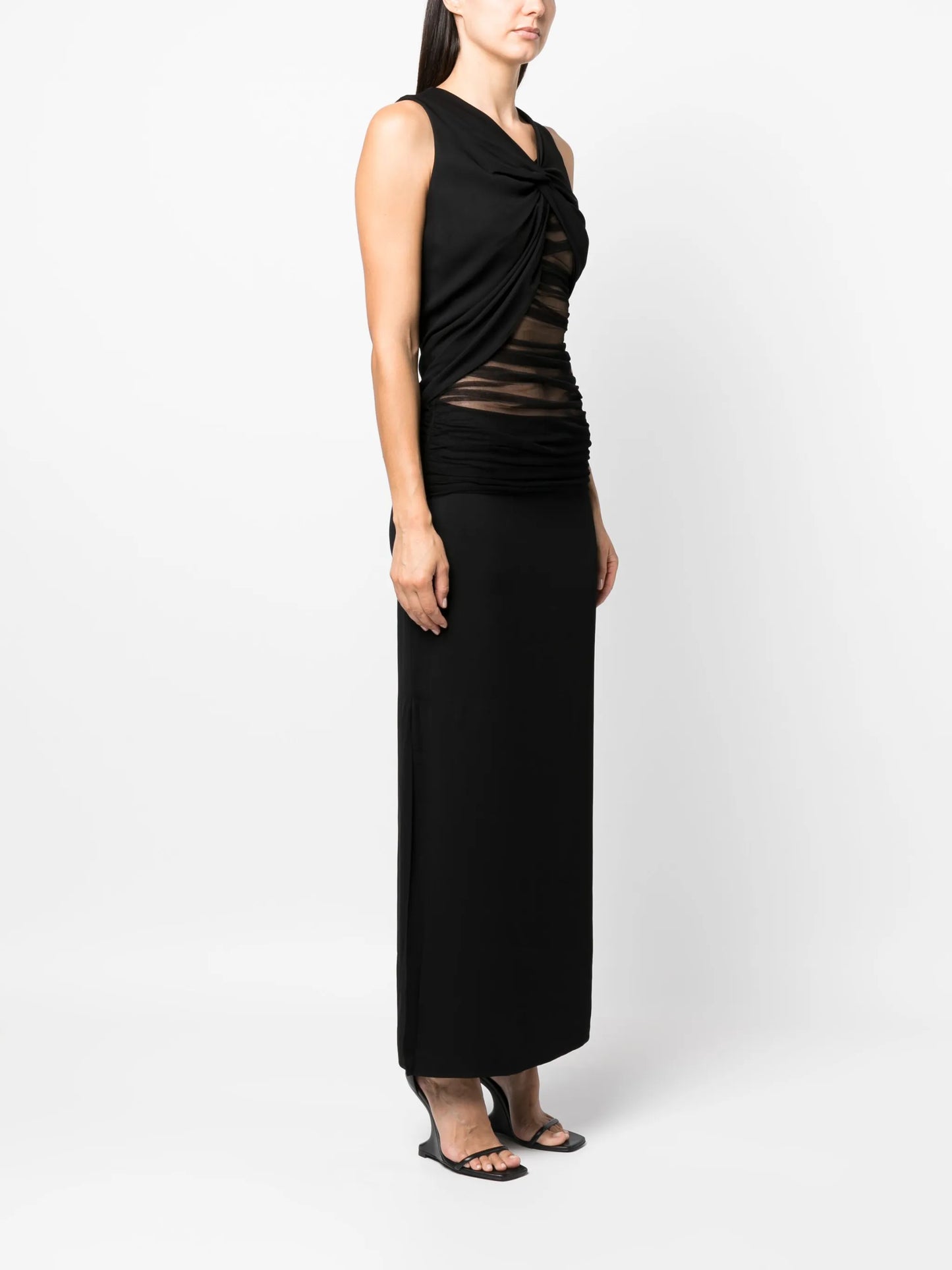 Semblance tulle-trim ruched dress