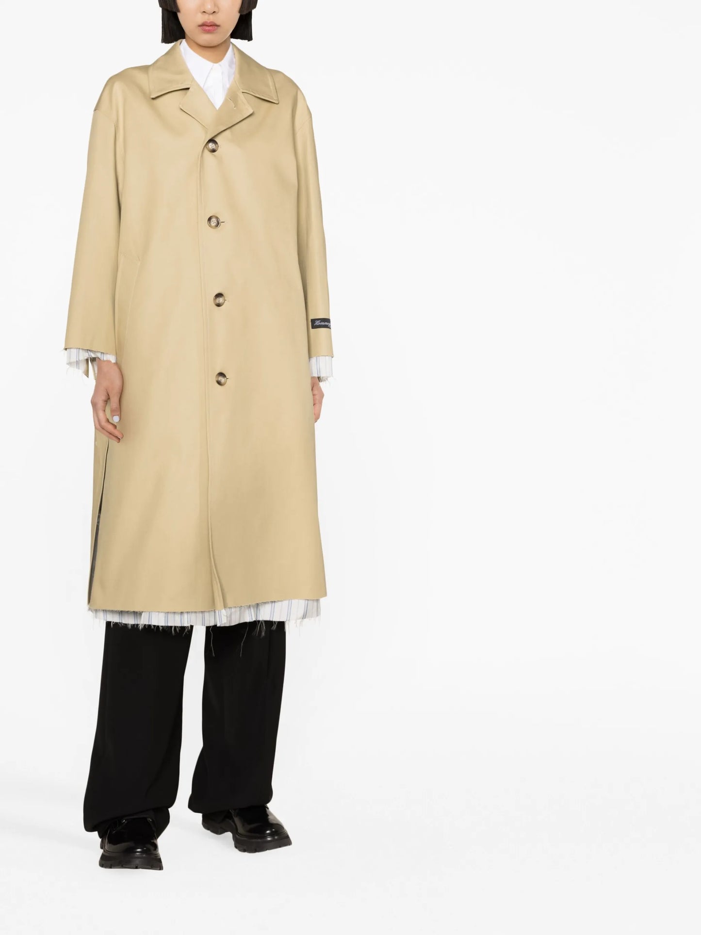 contrast-trim trench coat