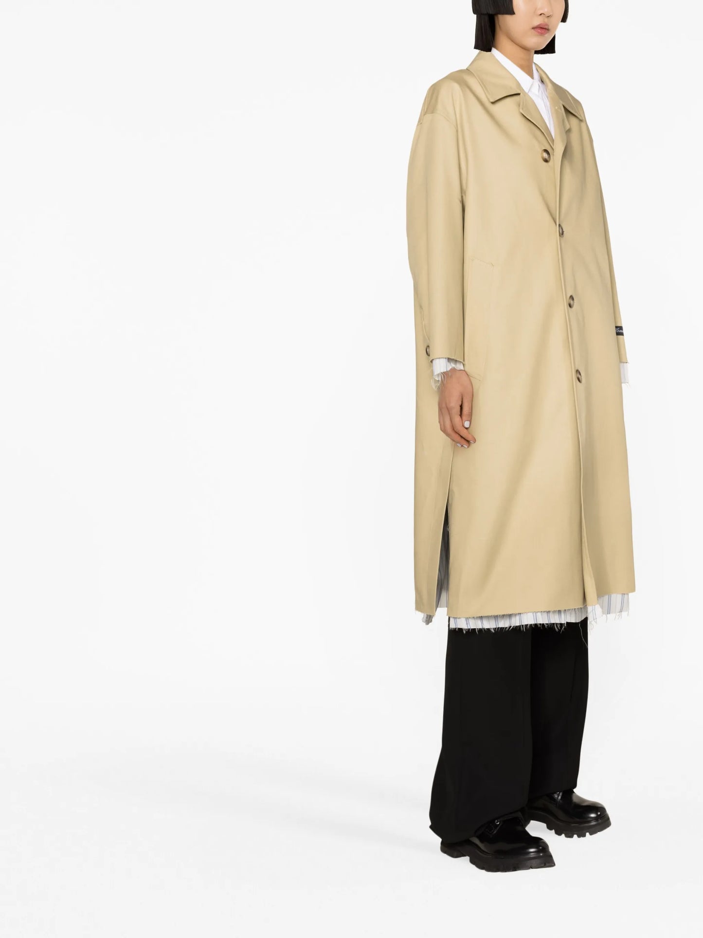 contrast-trim trench coat