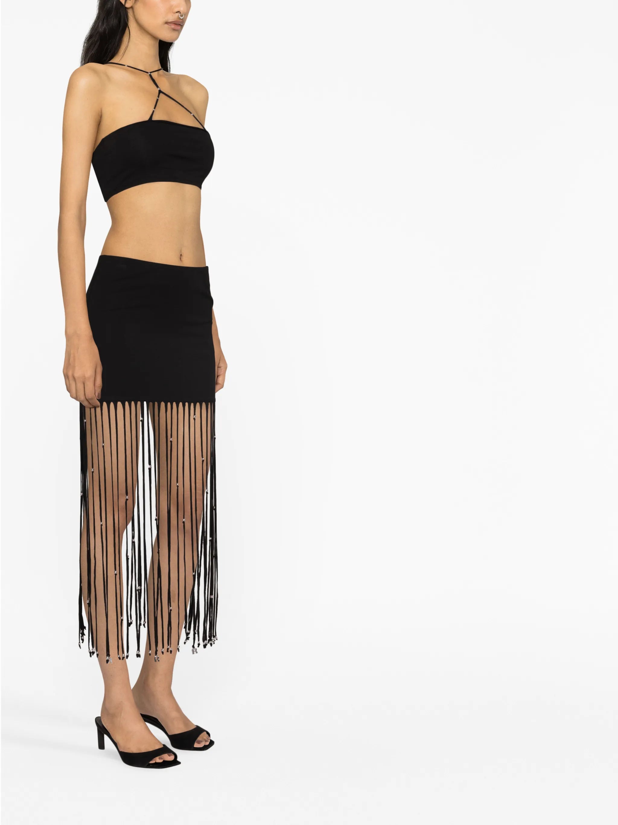 fringed jersey maxi skirt