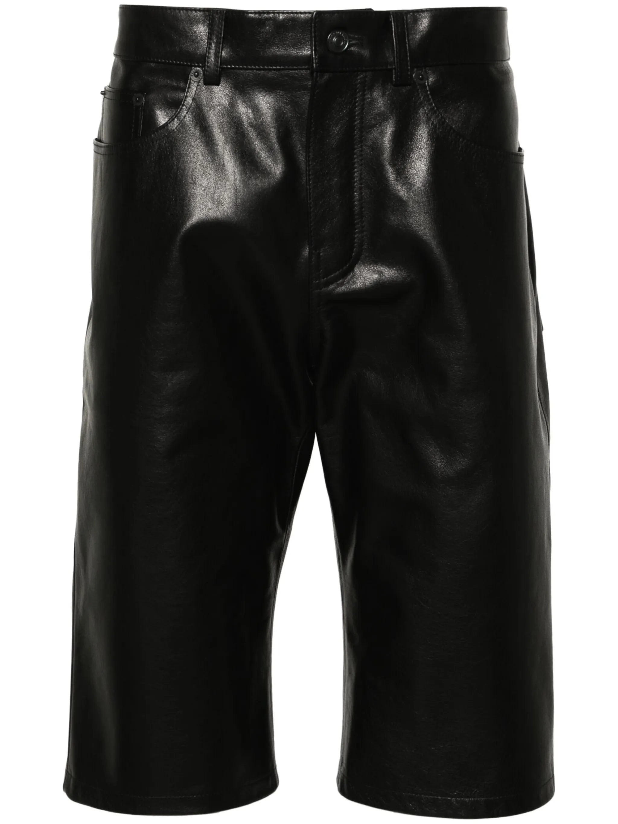 knee-length leather shorts