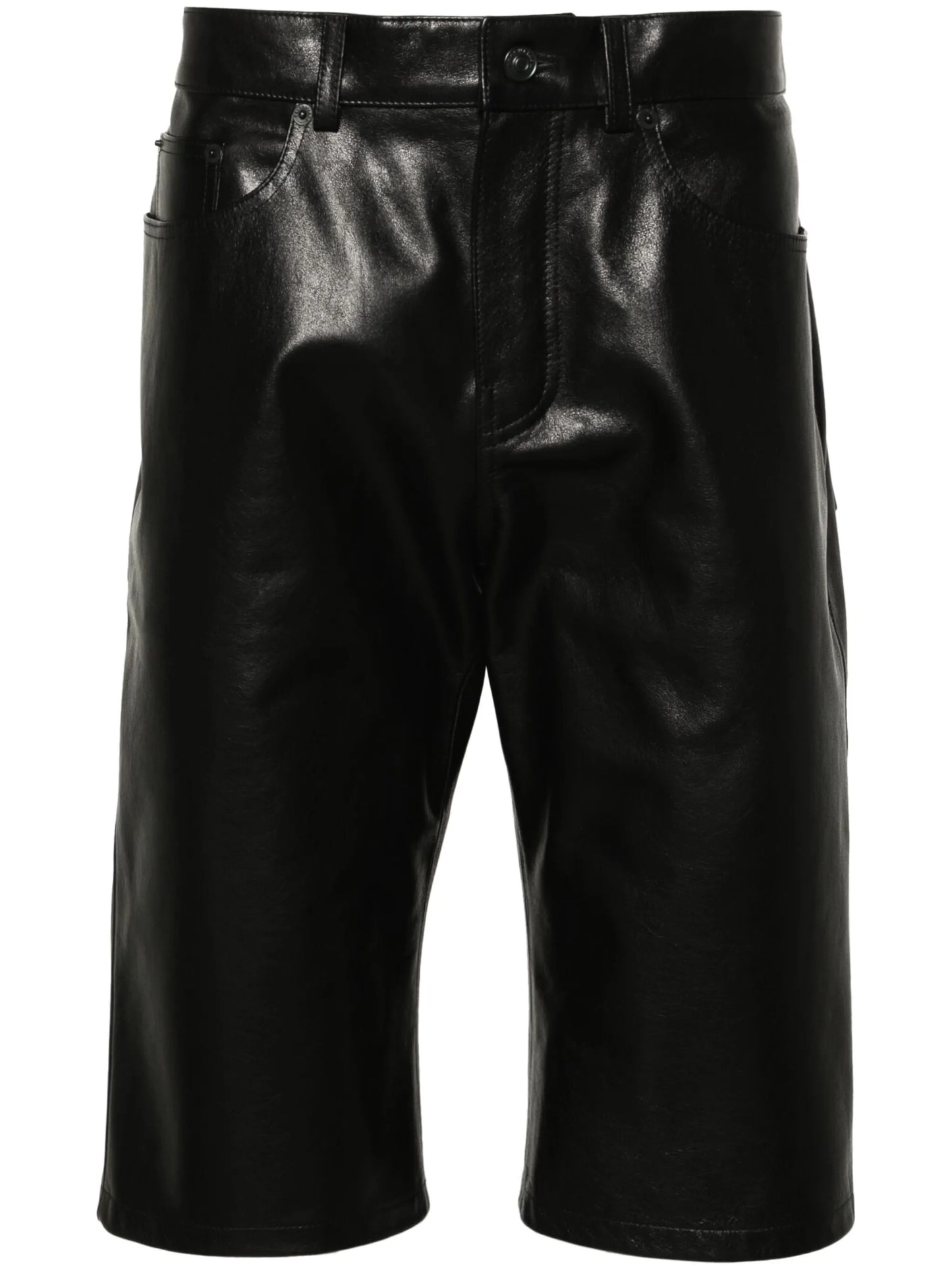 knee-length leather shorts