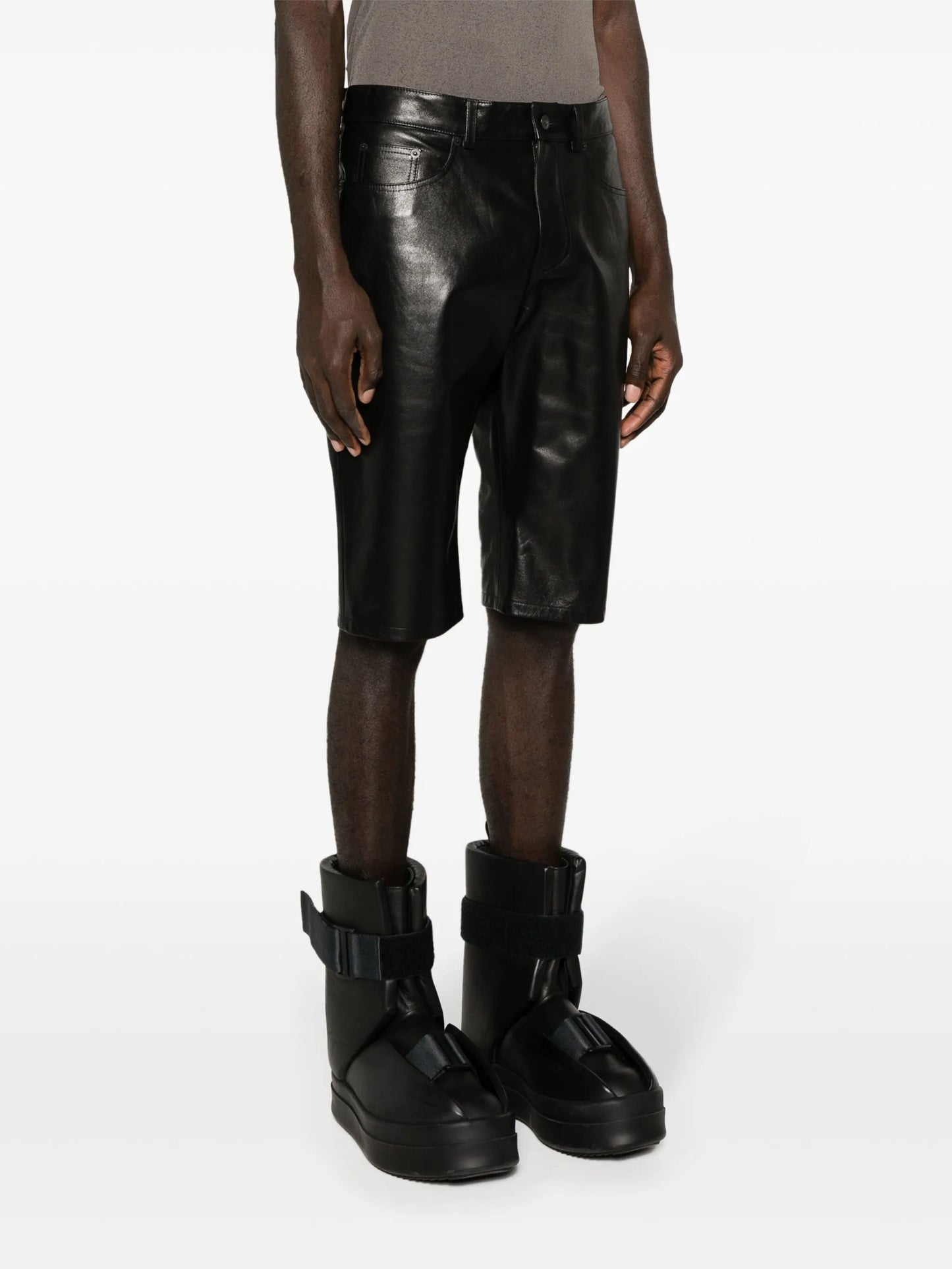 knee-length leather shorts